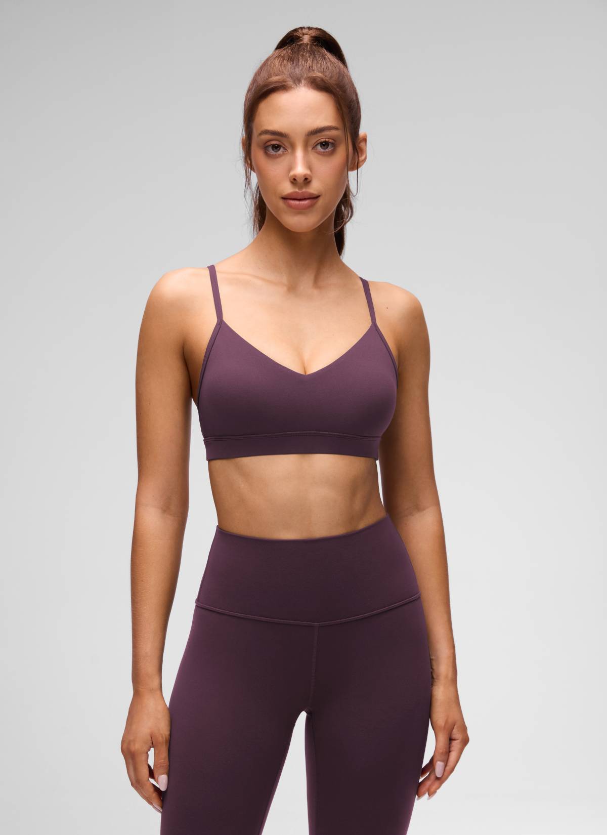 CRZ YOGA Butterluxe Bra Sukan Yoga Berlapik Leher V Wanita Grape Thistle Ungu