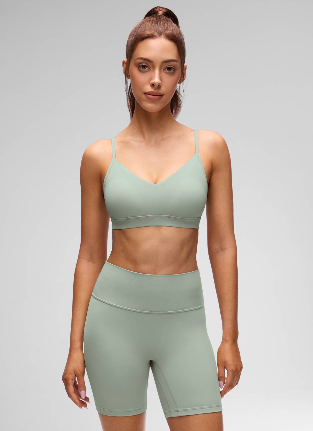 CRZ YOGA Butterluxe Bra Sukan Berlapik Yoga Kamisol Leher V Wanita Green Palm Court