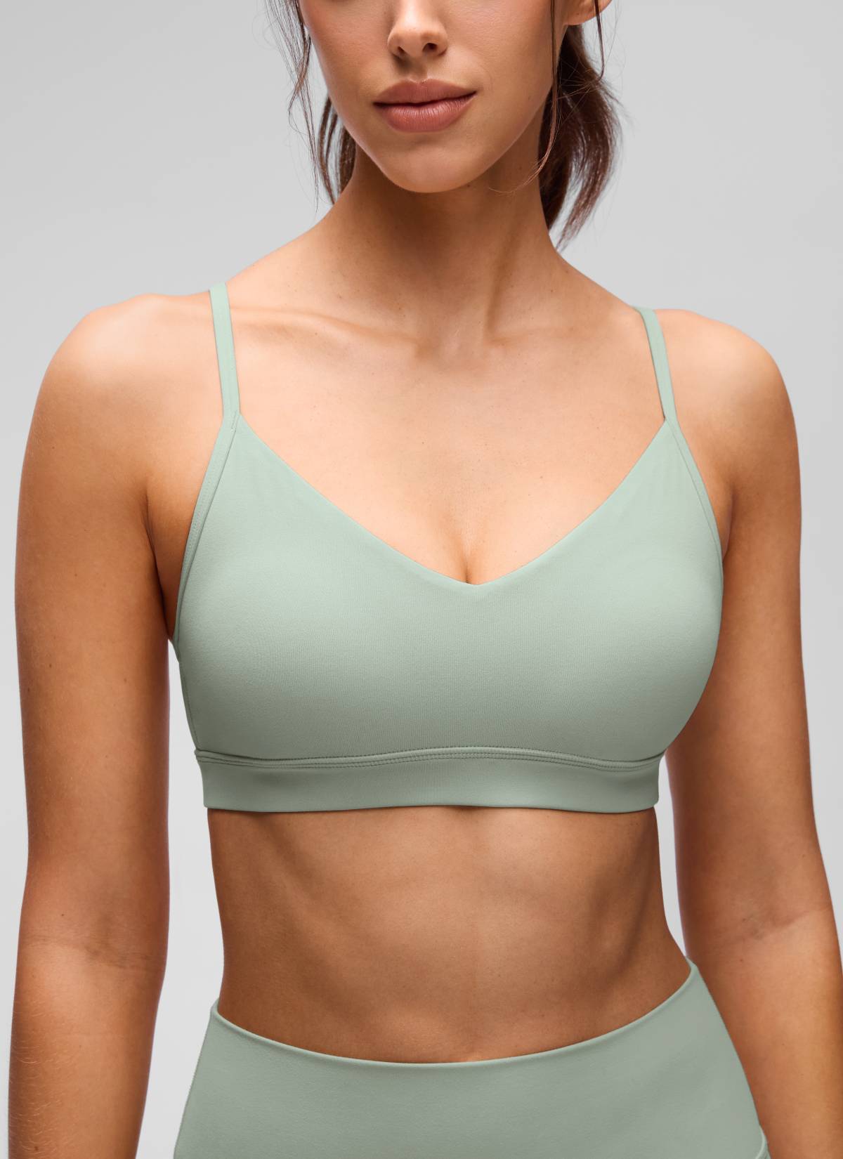 CRZ YOGA Butterluxe Bra Sukan Berlapik Yoga Kamisol Leher V Wanita Green Palm Court