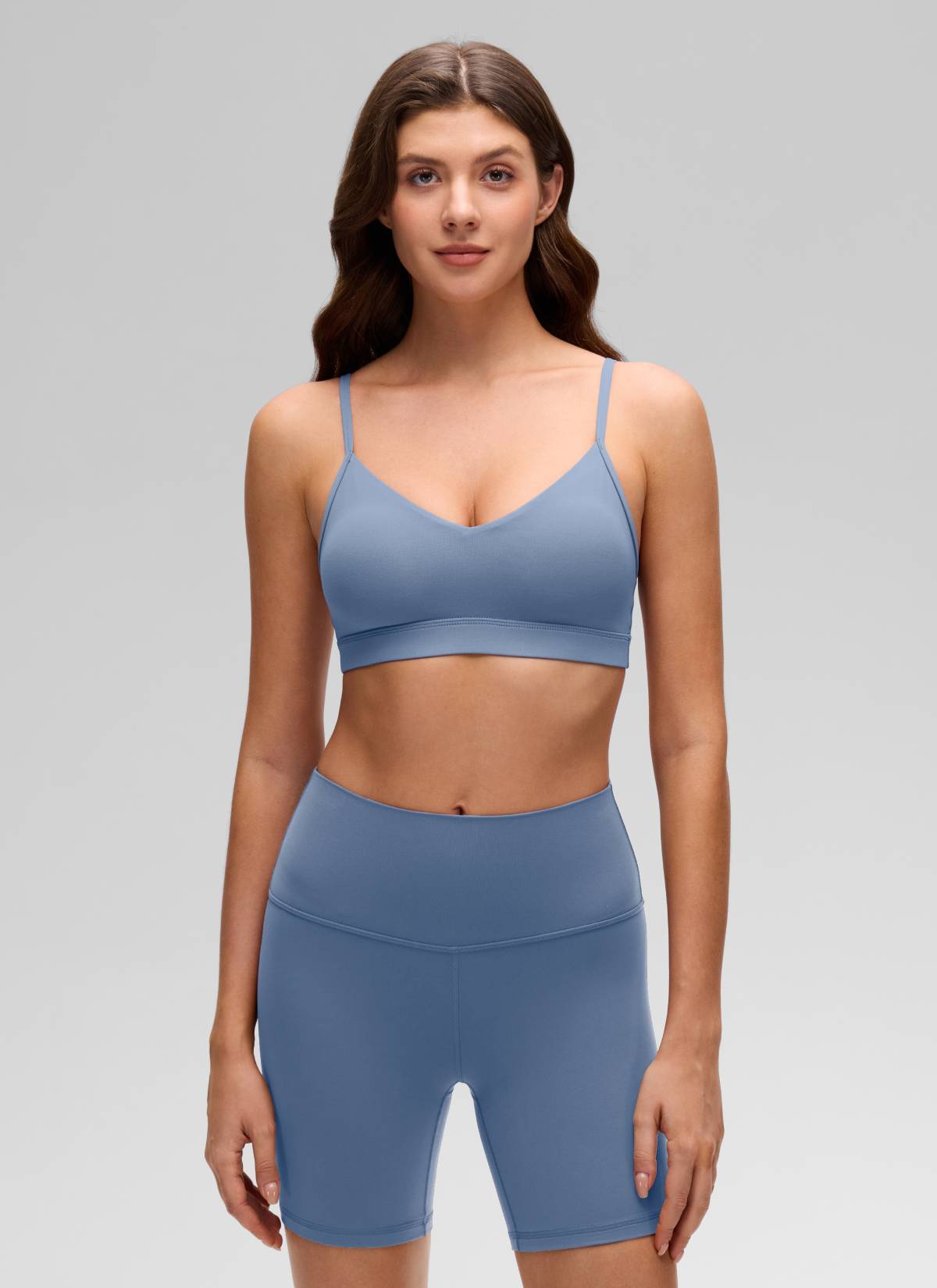CRZ YOGA Butterluxe Bra Sukan Yoga Berlapik Leher V Wanita Denim Dibasuh