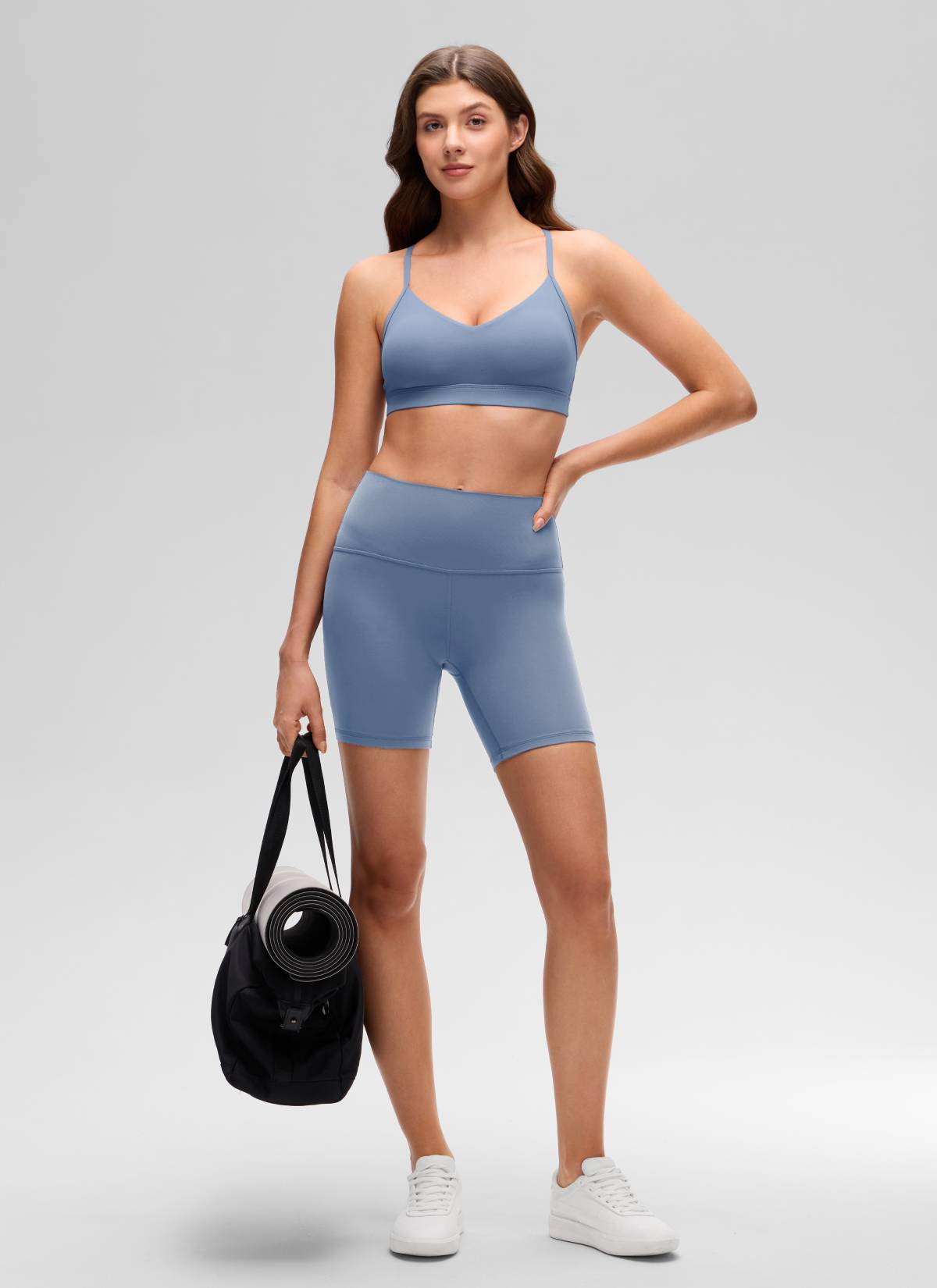 CRZ YOGA Butterluxe Bra Sukan Yoga Berlapik Leher V Wanita Denim Dibasuh