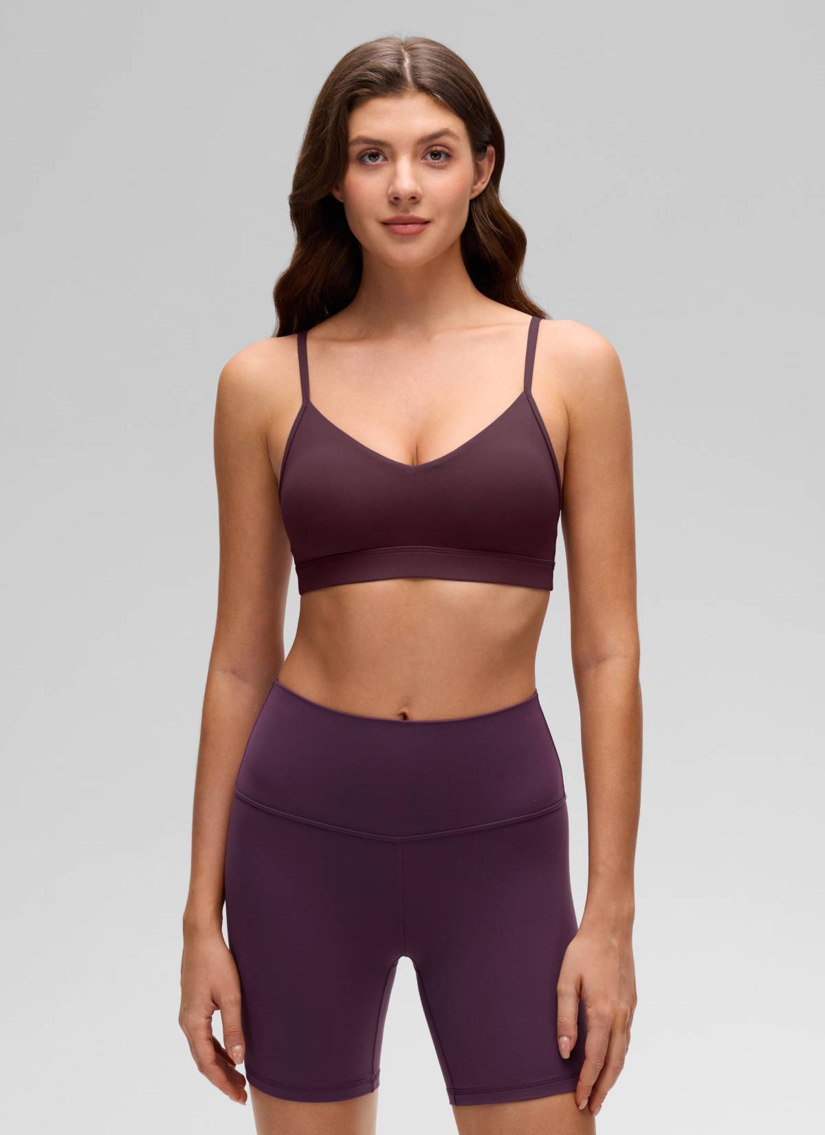 CRZ YOGA Butterluxe Bra Sukan Yoga Berlapik Leher V Wanita Plum Masak