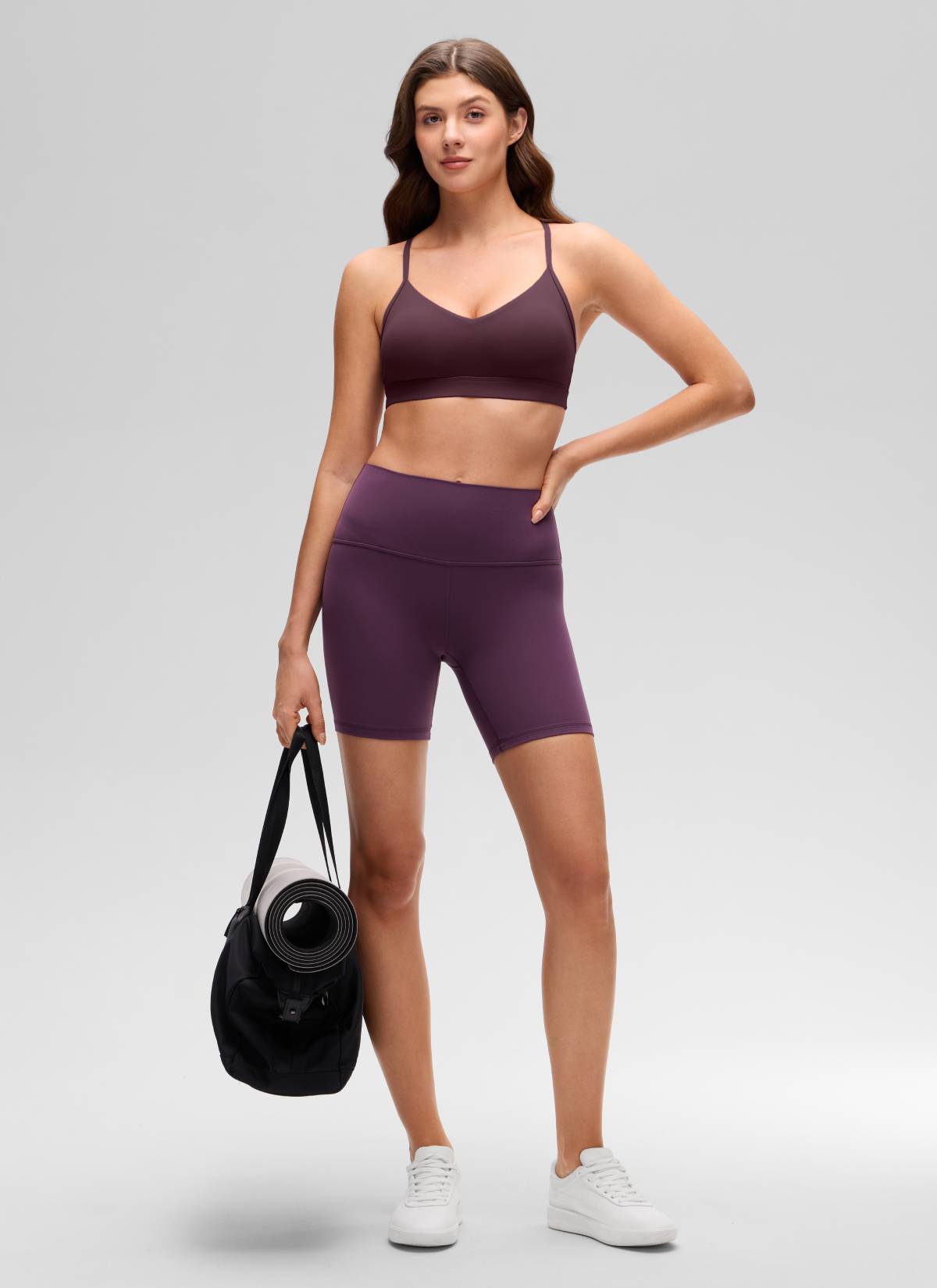 CRZ YOGA Butterluxe Bra Sukan Yoga Berlapik Leher V Wanita Plum Masak