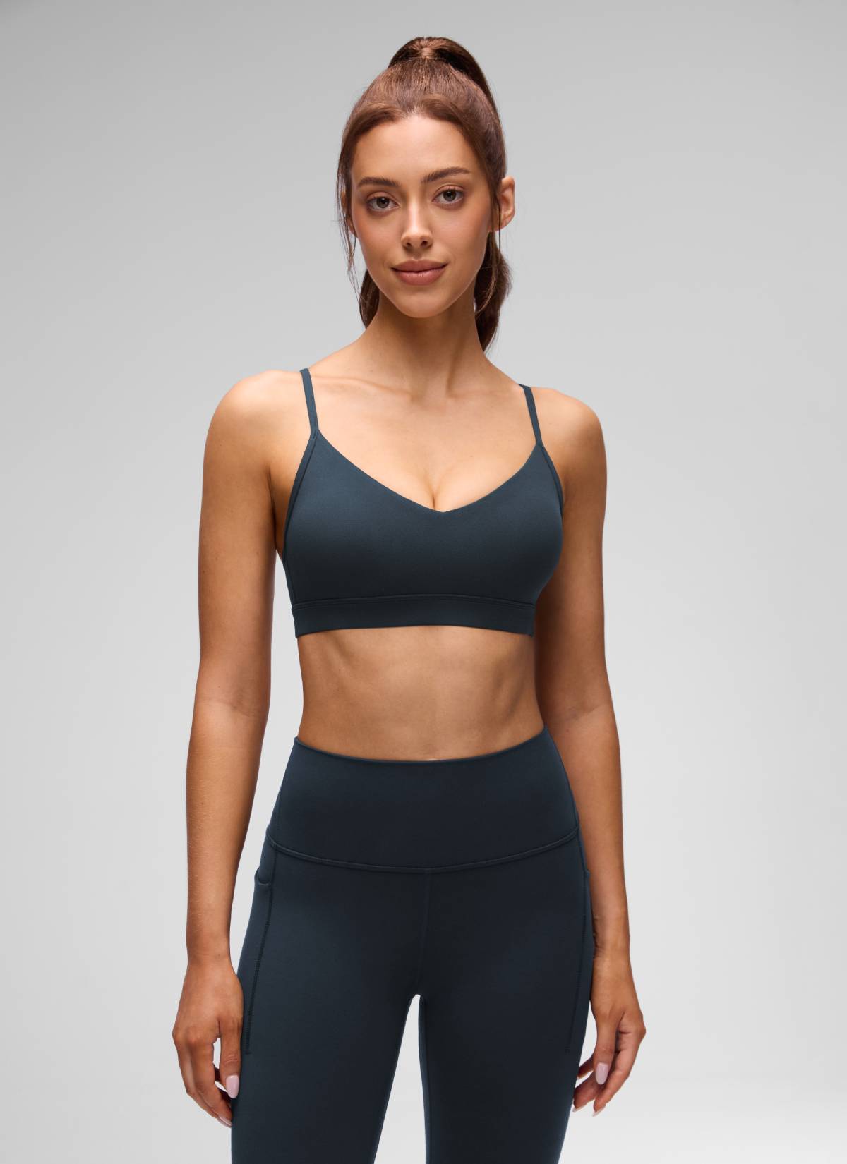 CRZ YOGA Butterluxe Bra Sukan Yoga Berlapik Leher V Wanita Warna Biru Sejati