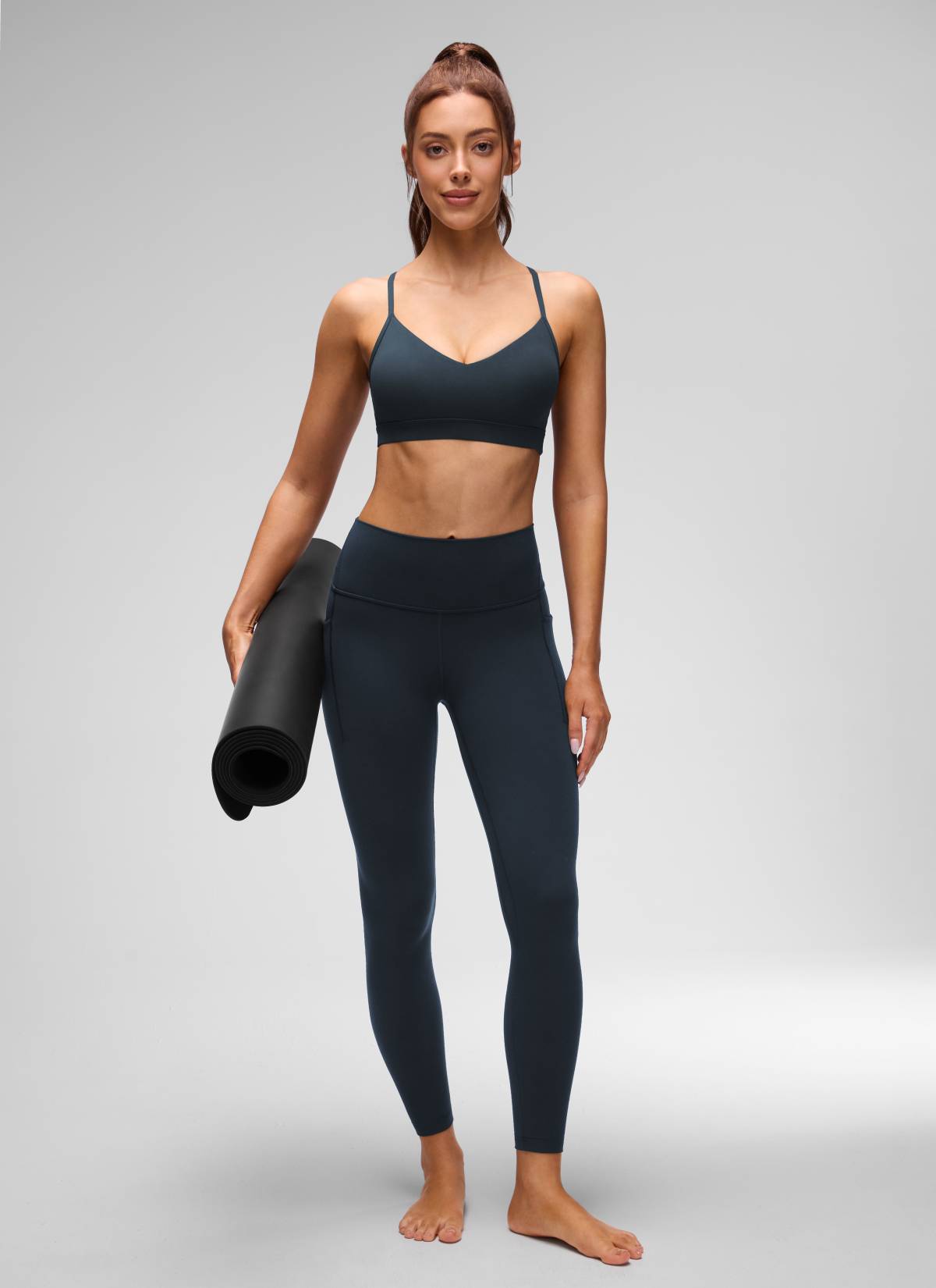 CRZ YOGA Butterluxe Bra Sukan Yoga Berlapik Leher V Wanita Warna Biru Sejati