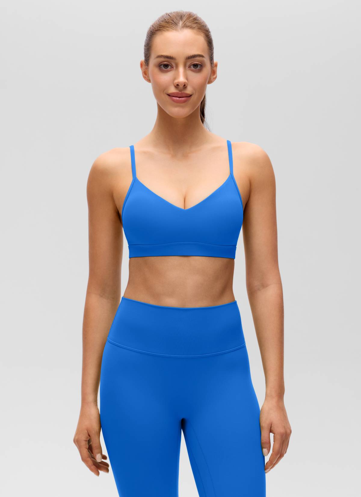 CRZ YOGA Butterluxe Bra Sukan Yoga Berlapik Leher V Wanita Berkilau Biru