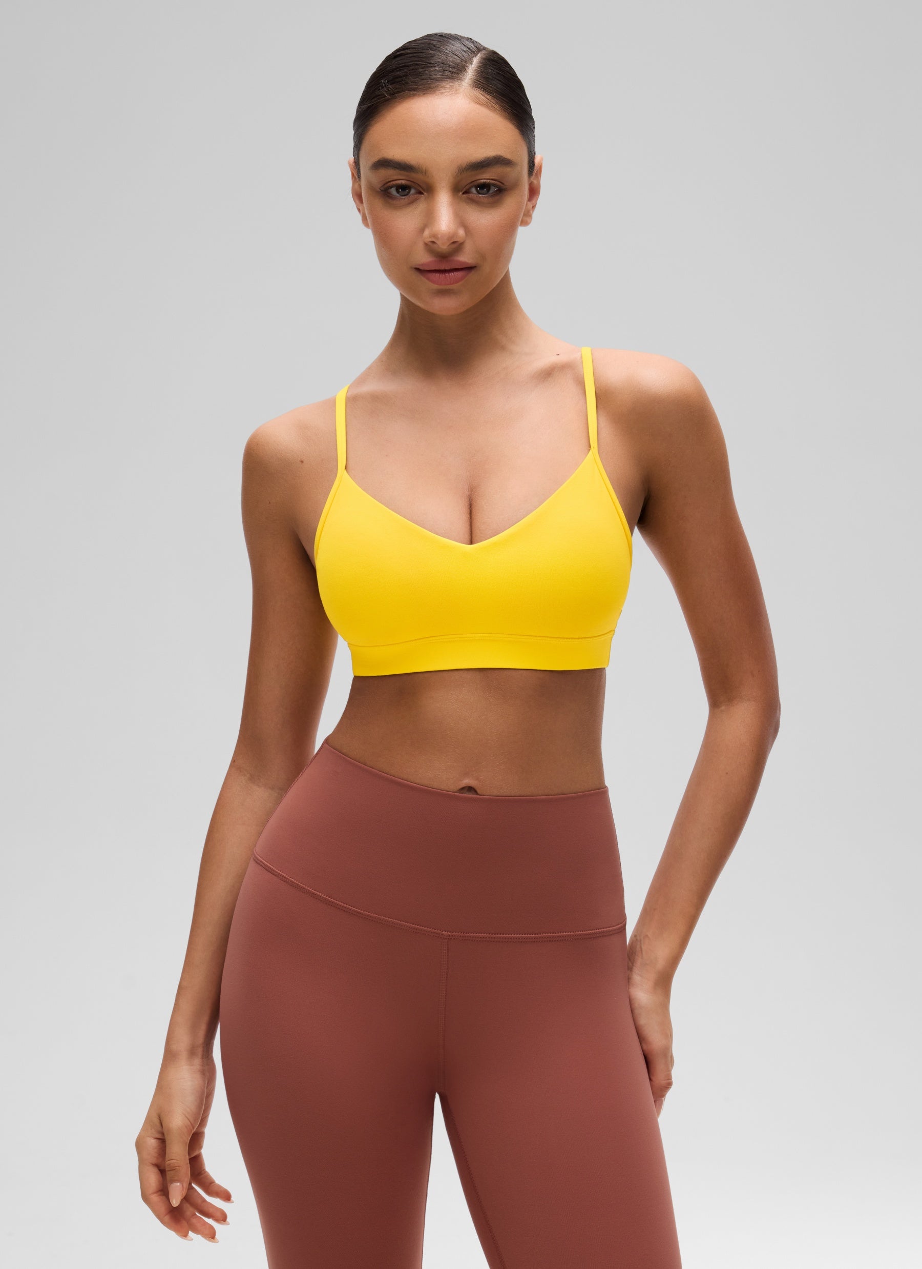 CRZ YOGA Butterluxe Bra Sukan Berlapik Yoga Kamisol Leher V Wanita Keterlihatan Tinggi Kuning