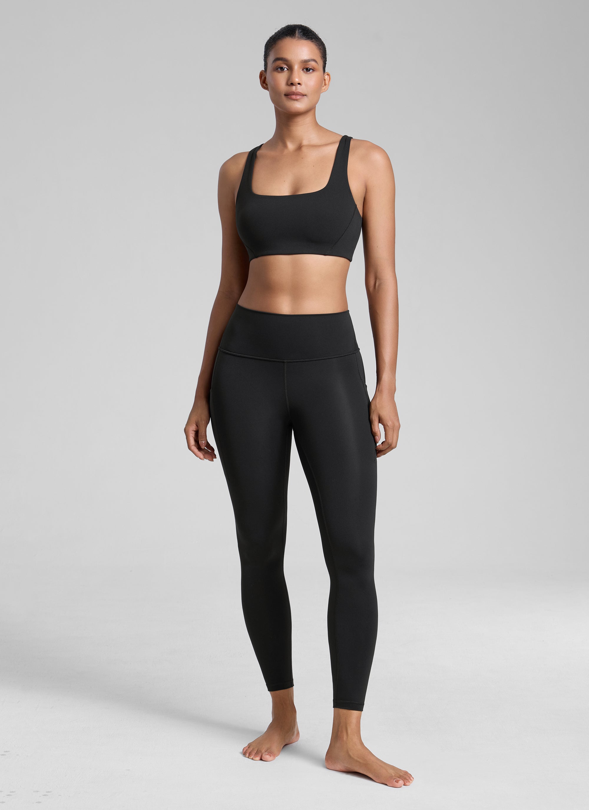 CRZ YOGA Wanita Butterlift Bra Sukan Yoga Leher Segi Empat Berlapis Berganda Hitam
