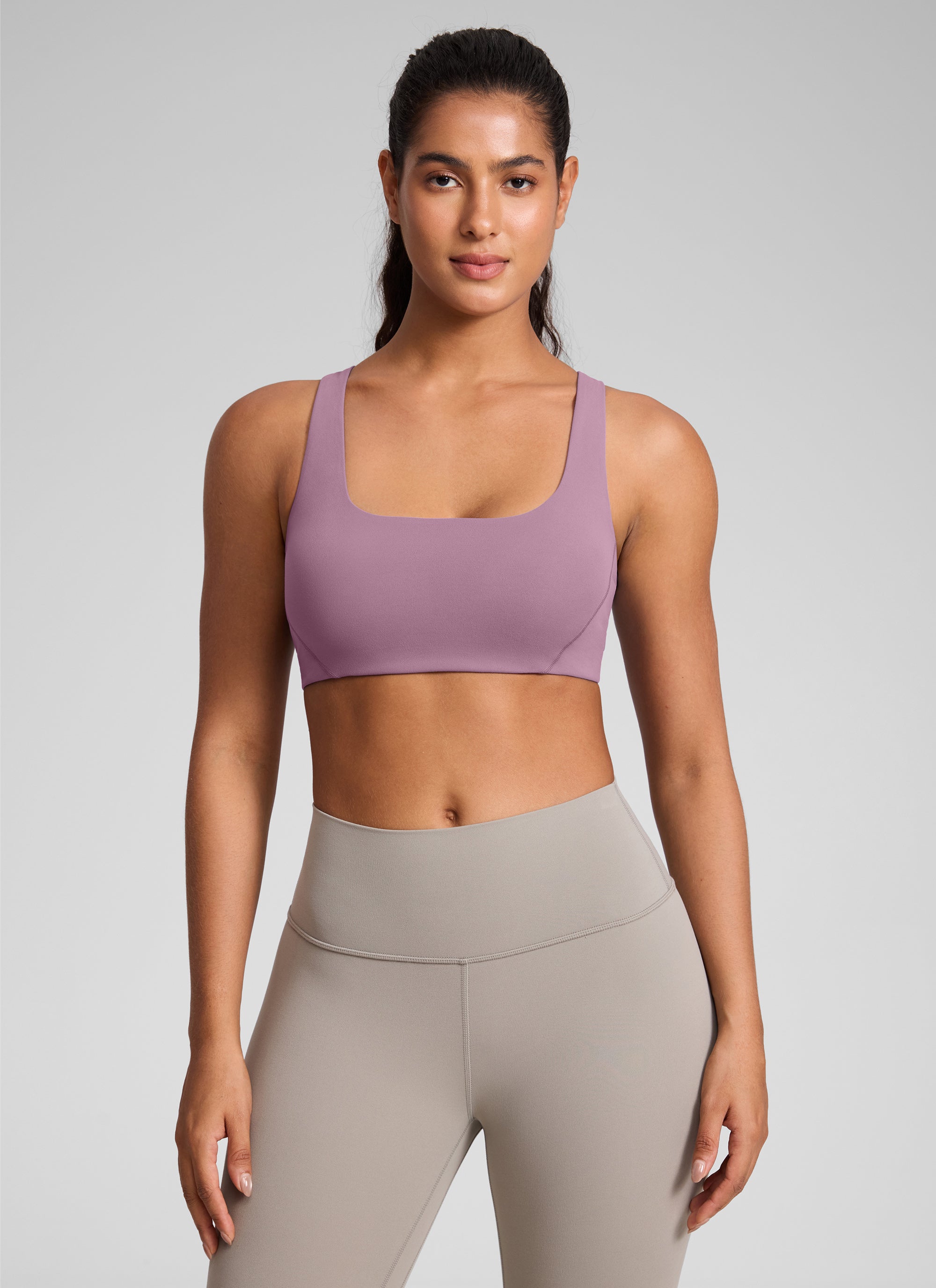 CRZ YOGA Wanita Butterlift Bra Sukan Yoga Leher Segi Empat Berlapis Dua Lavender Muda