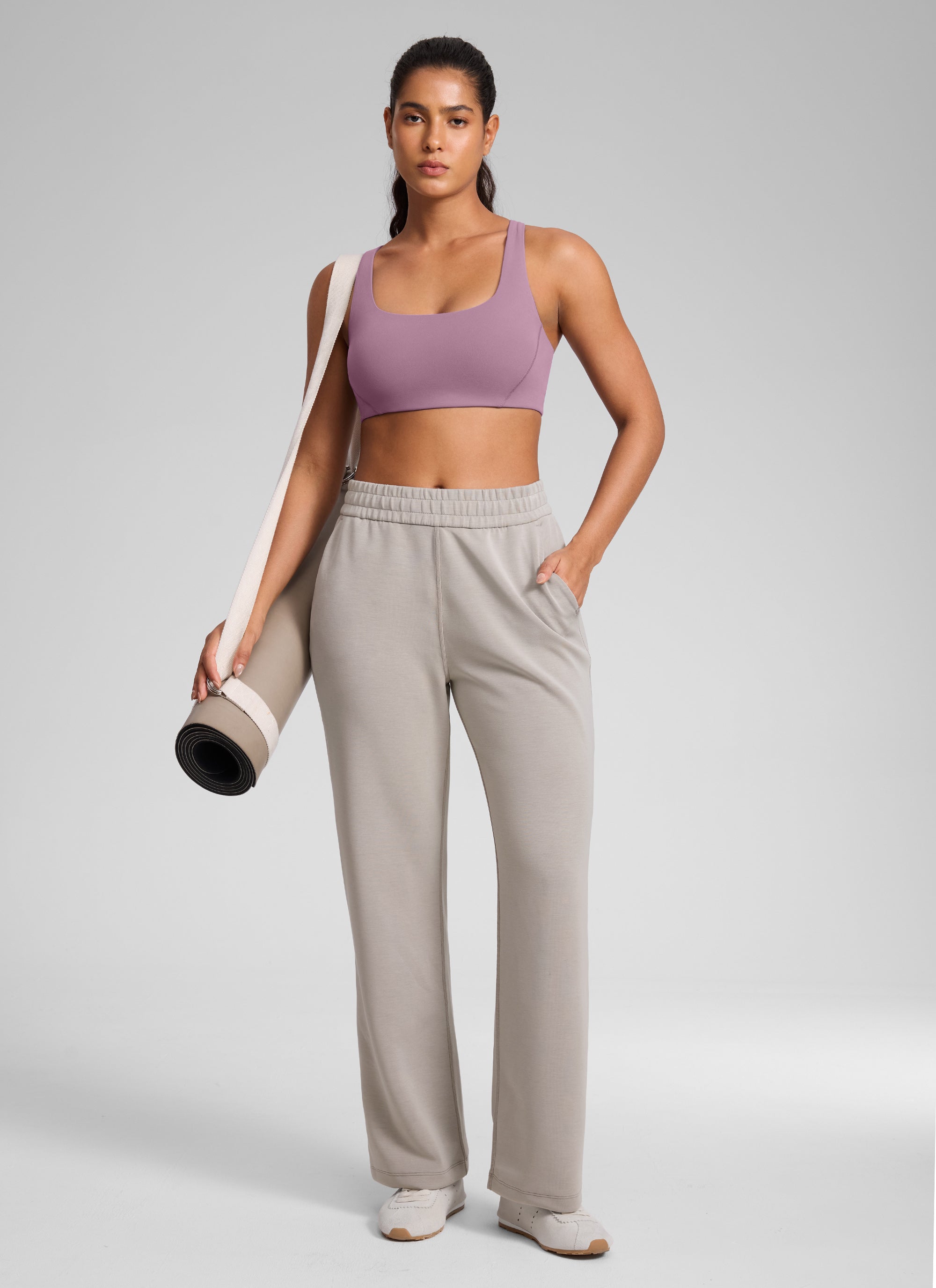 CRZ YOGA Wanita Butterlift Bra Sukan Yoga Leher Segi Empat Berlapis Dua Lavender Muda