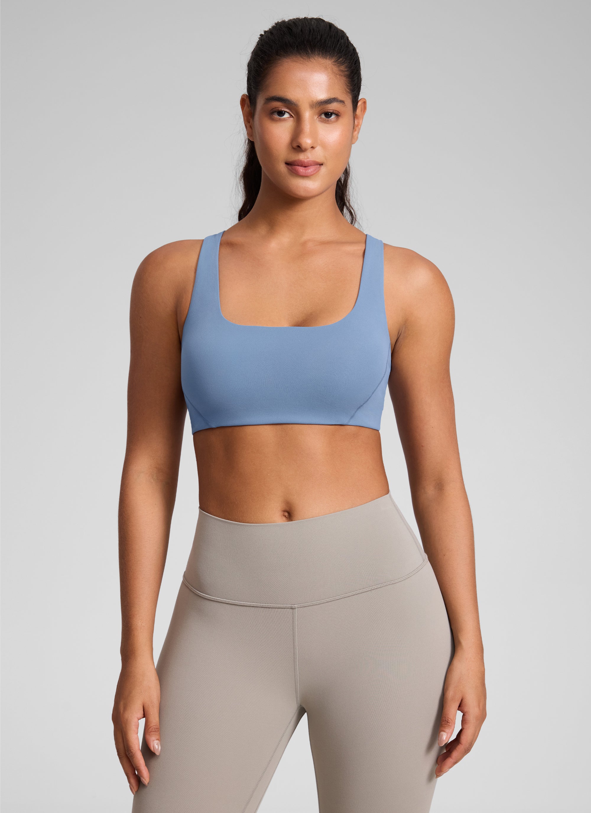CRZ YOGA Wanita Butterlift Bra Sukan Yoga Leher Segi Empat Berlapis Dua Denim Dibasuh