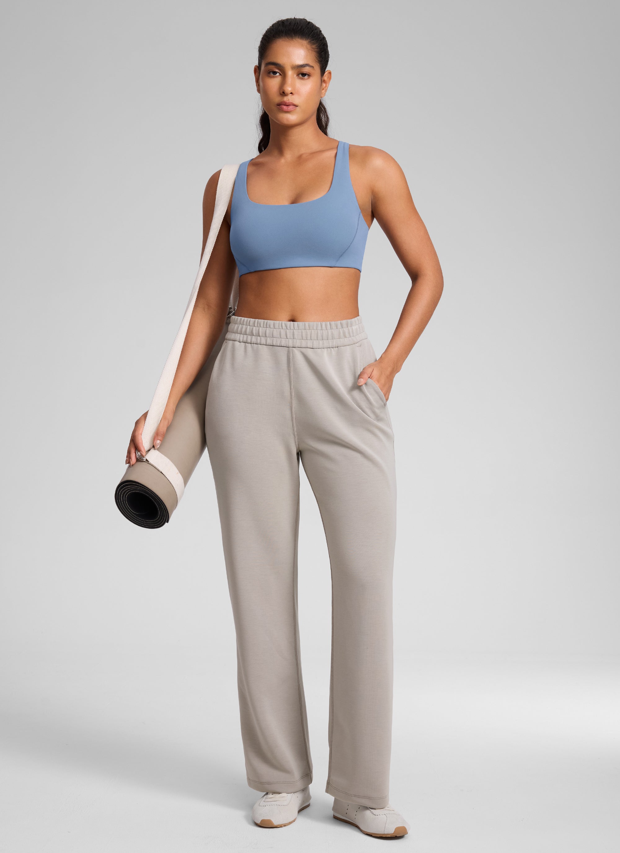 CRZ YOGA Wanita Butterlift Bra Sukan Yoga Leher Segi Empat Berlapis Dua Denim Dibasuh