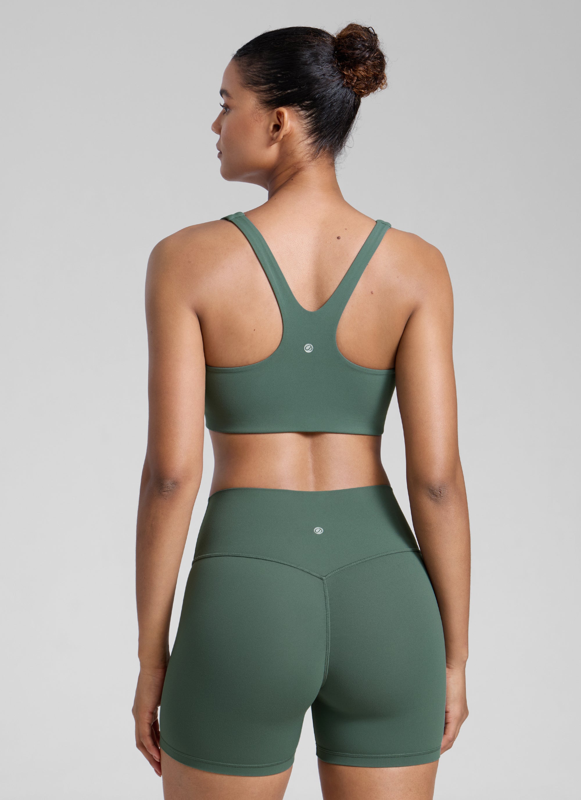 CRZ YOGA Wanita Butterlift Bra Sukan Yoga Leher Segi Empat Berlapis Dua Hijau Hutan Gelap