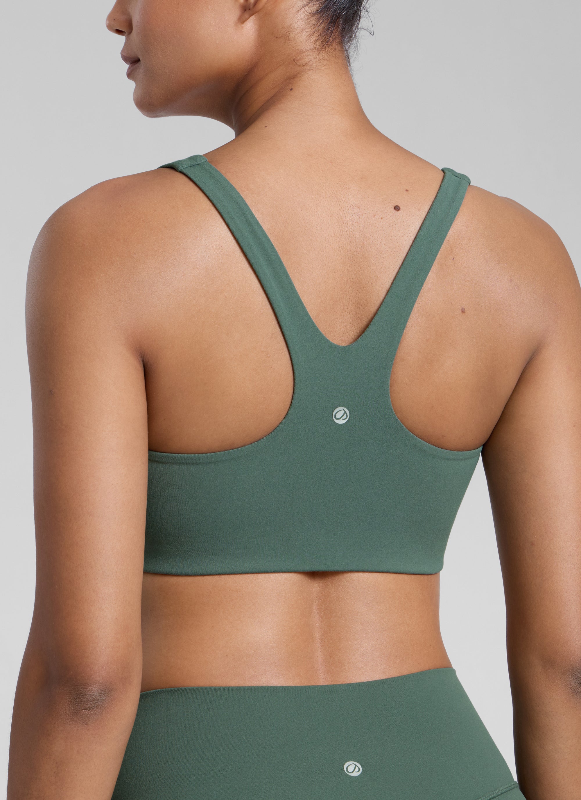 CRZ YOGA Wanita Butterlift Bra Sukan Yoga Leher Segi Empat Berlapis Dua Hijau Hutan Gelap
