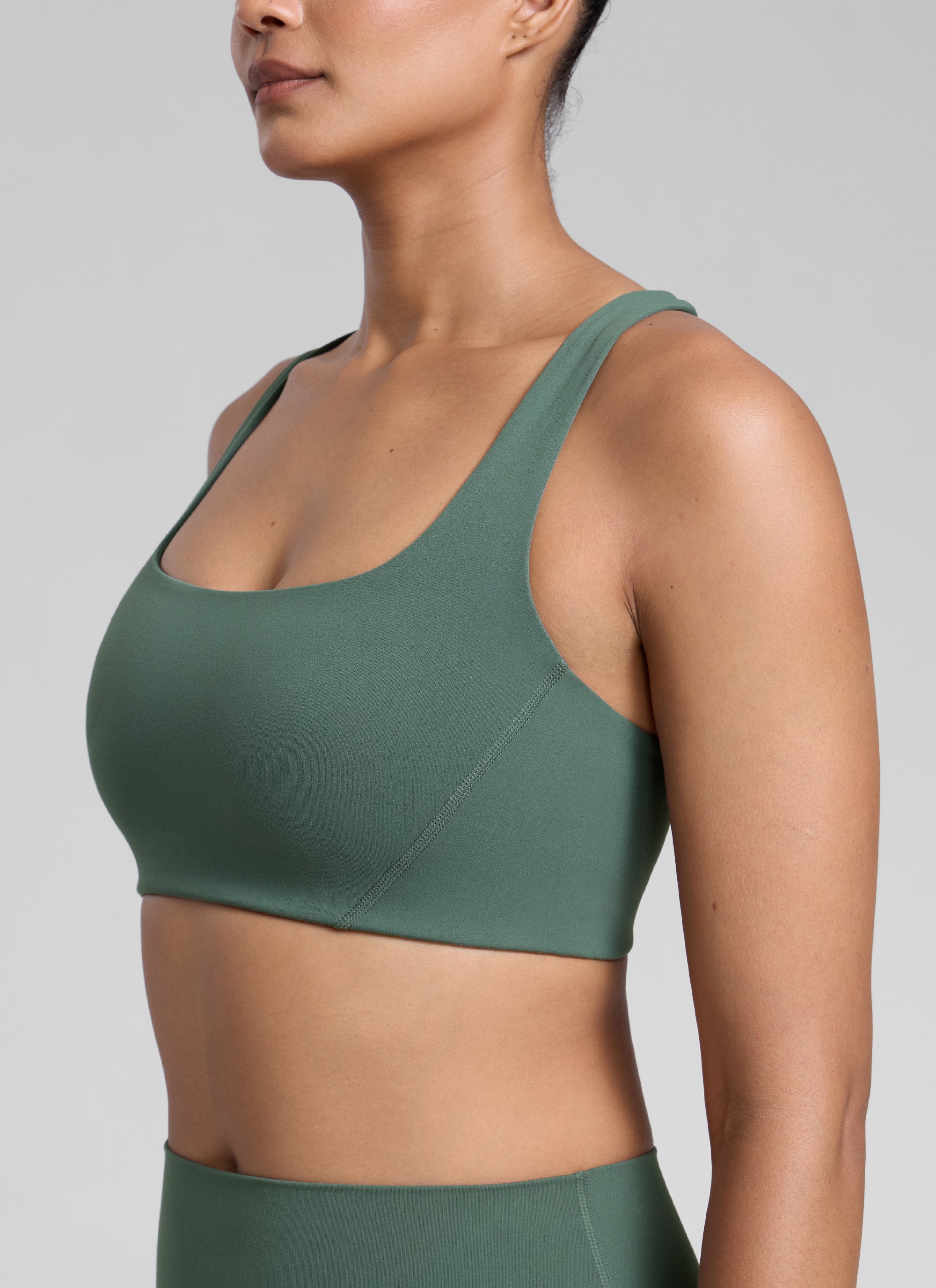 CRZ YOGA Wanita Butterlift Bra Sukan Yoga Leher Segi Empat Berlapis Dua Hijau Hutan Gelap