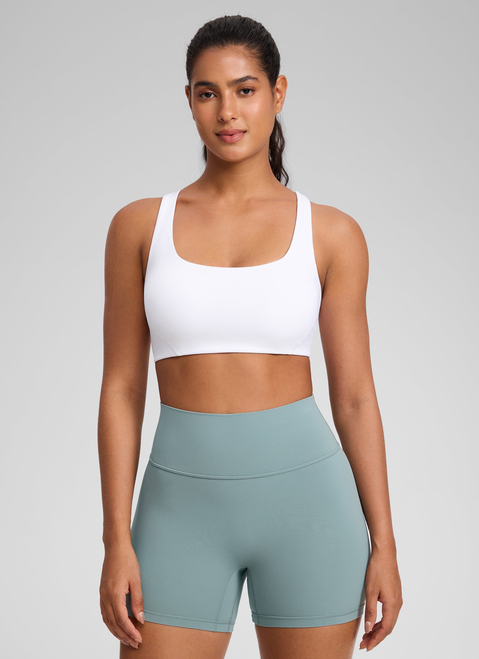 CRZ YOGA Wanita Butterlift Bra Sukan Yoga Leher Segi Empat Berlapis Dua Putih