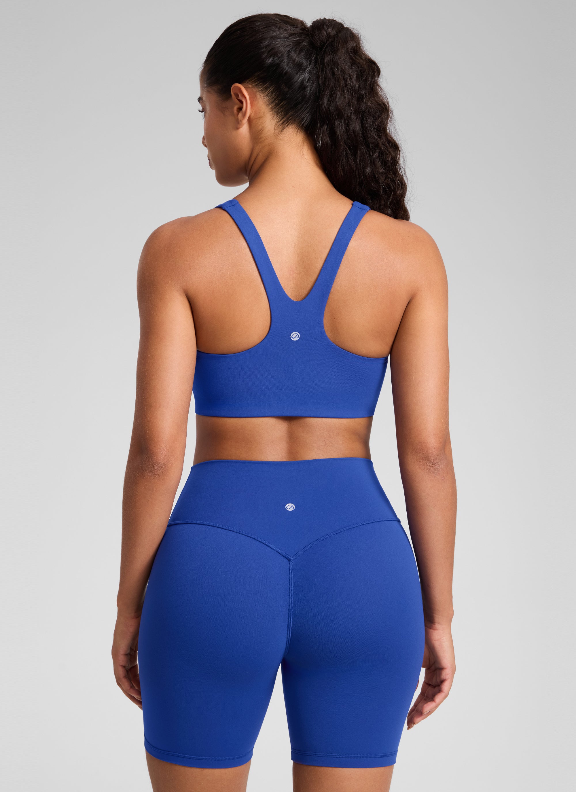 CRZ YOGA Wanita Butterlift Bra Sukan Yoga Leher Segi Empat Berlapis Dua Biru Gelombang