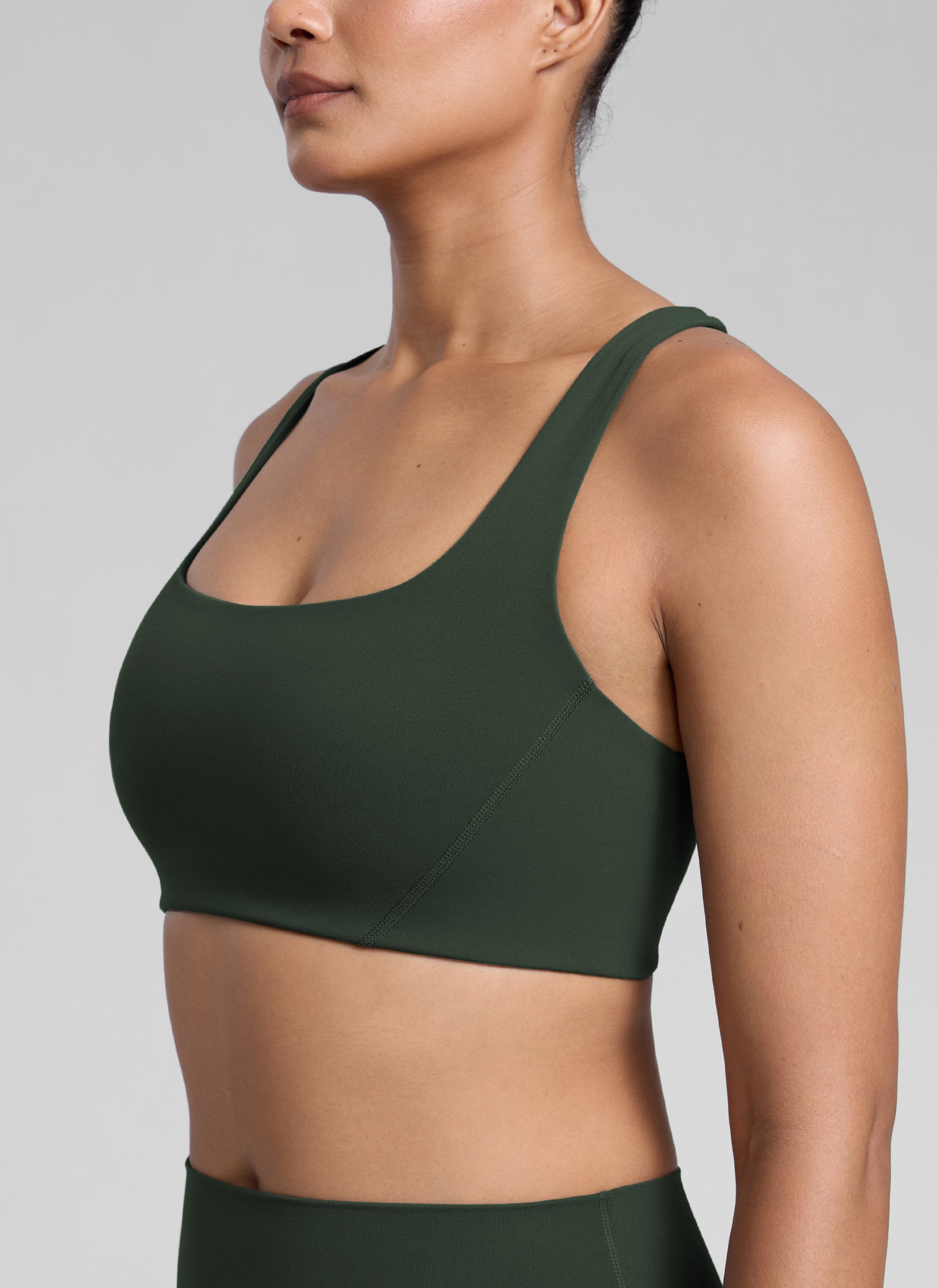 CRZ YOGA Wanita Butterlift Bra Sukan Yoga Leher Segi Empat Berlapis Dua Warna Hijau Legend