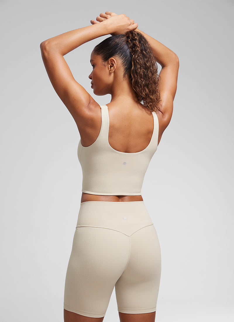 Cawan Acuan Yoga Wanita CRZ YOGA Butterluxe Bra Panjang Leher V Warna Coklat Mojave