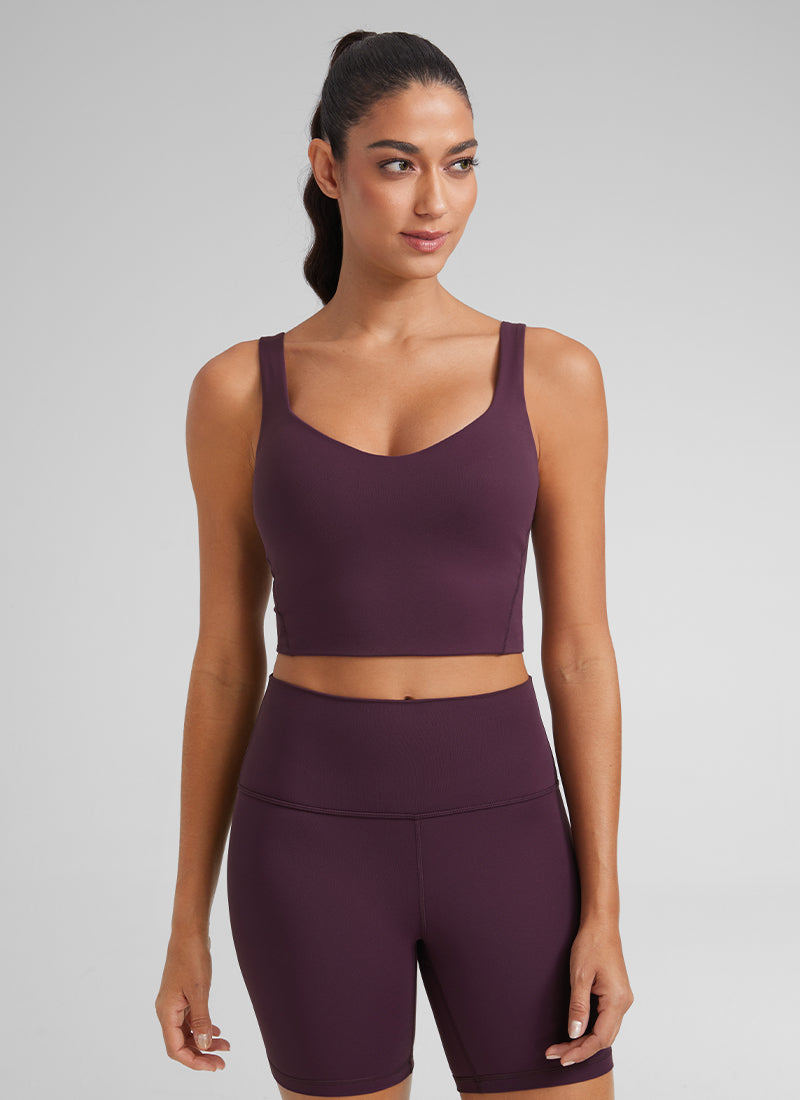 Cawan Acuan Yoga Wanita CRZ YOGA Butterluxe Bra Garis Panjang Leher V Ungu Tua