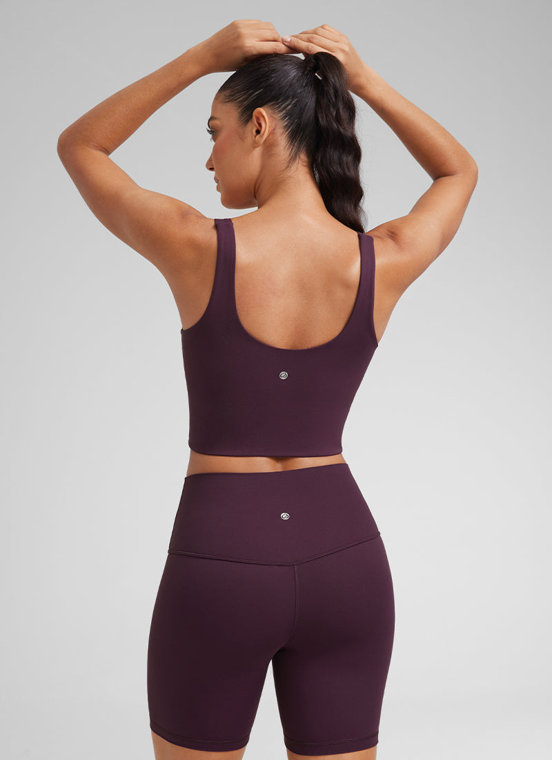 Cawan Acuan Yoga Wanita CRZ YOGA Butterluxe Bra Garis Panjang Leher V Ungu Tua