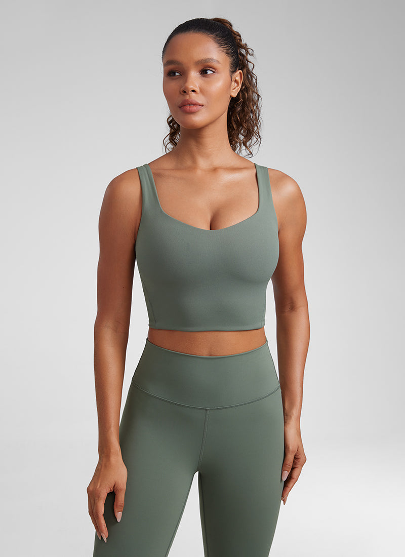 Cawan Acuan Yoga Wanita CRZ YOGA Butterluxe Bra Garis Panjang Leher V Kelabu Sage