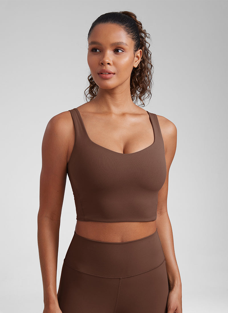 Cawan Acuan Yoga Wanita CRZ YOGA Butterluxe Bra Longline V Neck Coklat Kopi