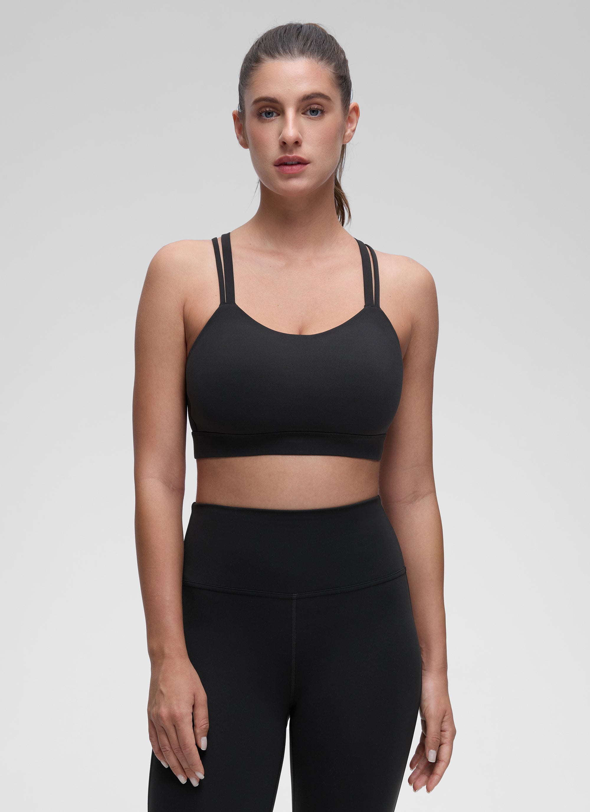 Bra Sukan Acuan Tali Berganda Sokongan Ringan Yoga Wanita CRZ YOGA Hitam