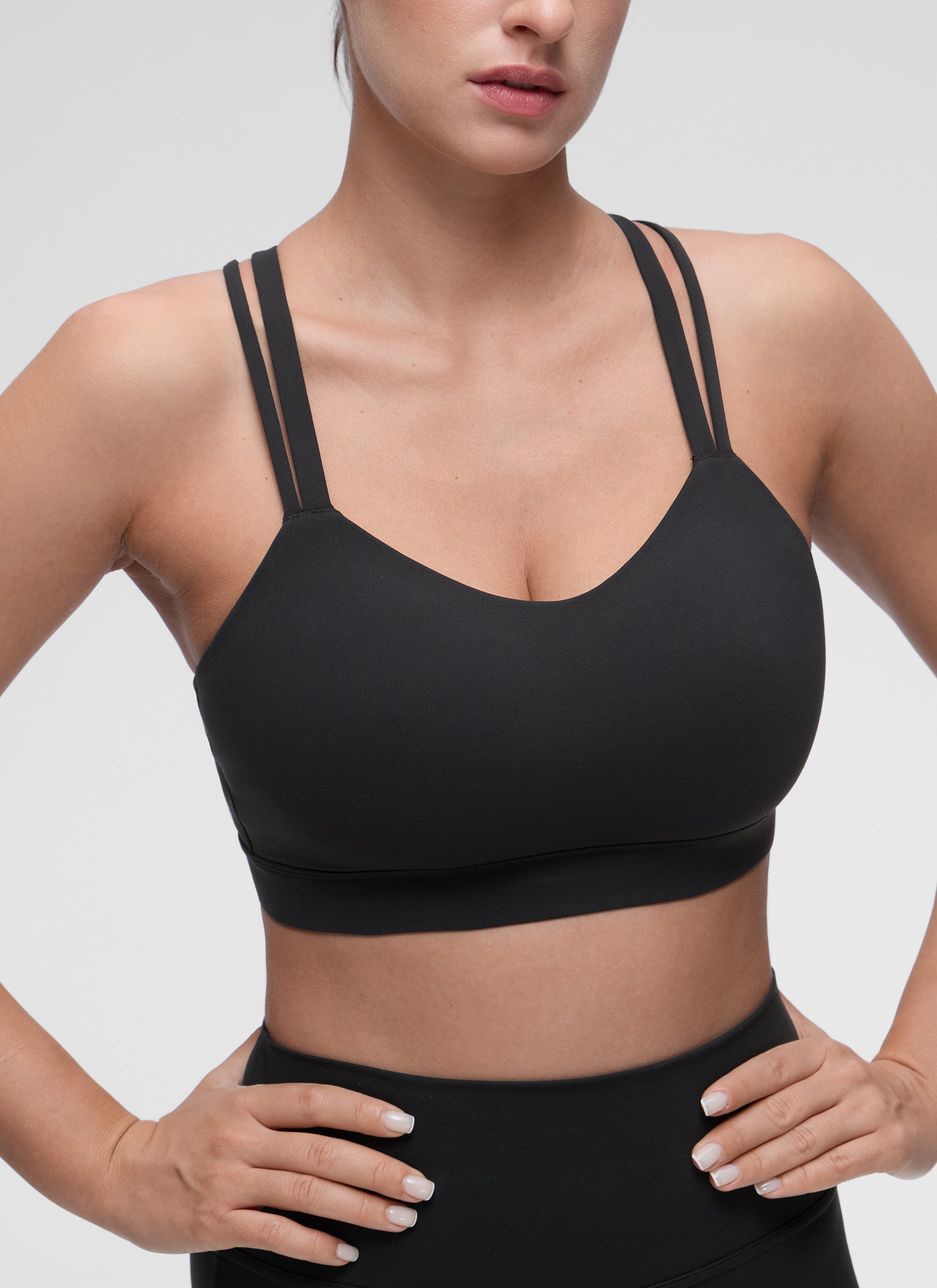 Bra Sukan Acuan Tali Berganda Sokongan Ringan Yoga Wanita CRZ YOGA Hitam