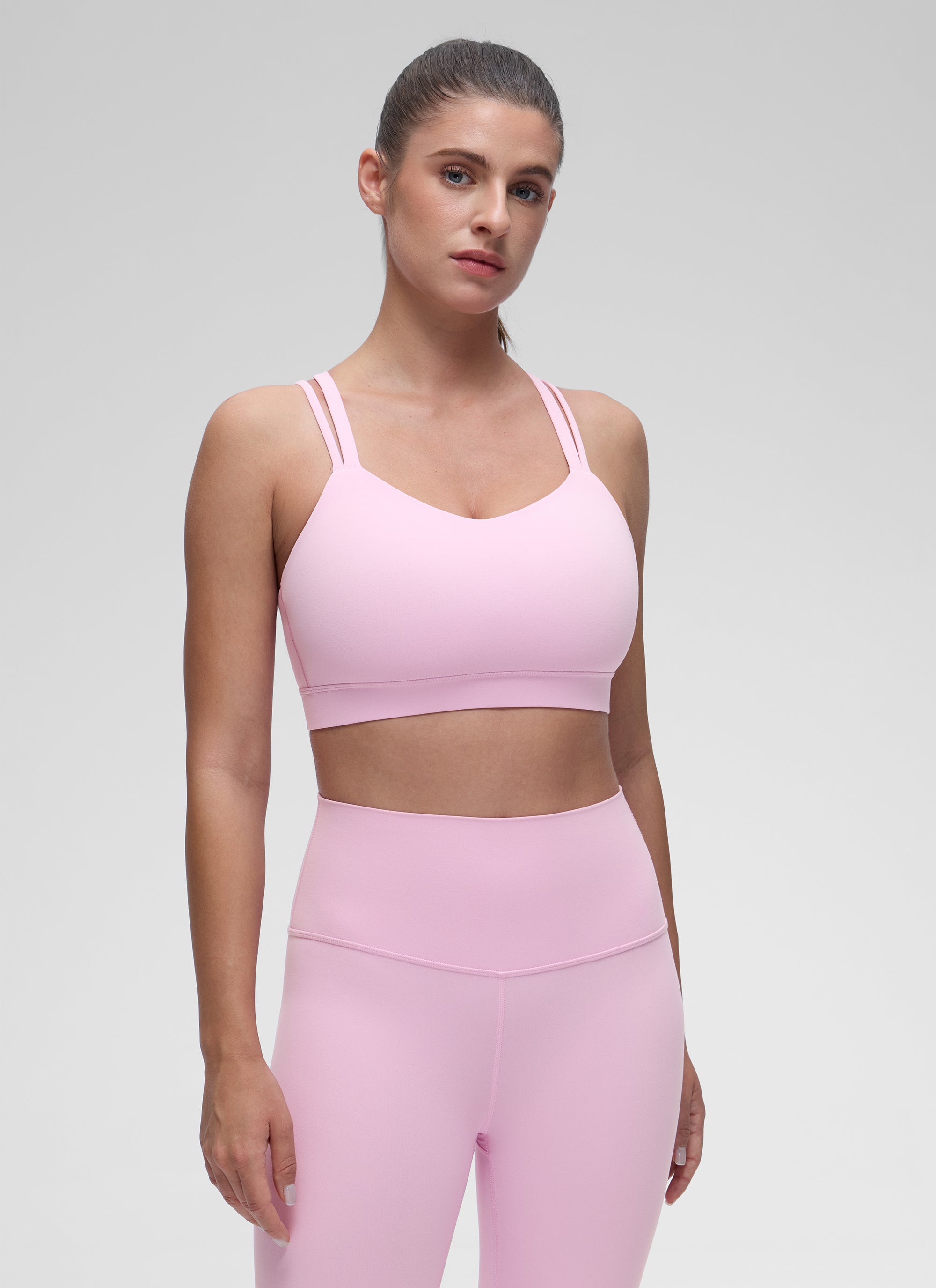 Bra Sukan Acuan Tali Berganda Sokongan Ringan Yoga Wanita CRZ YOGA Vita Pink