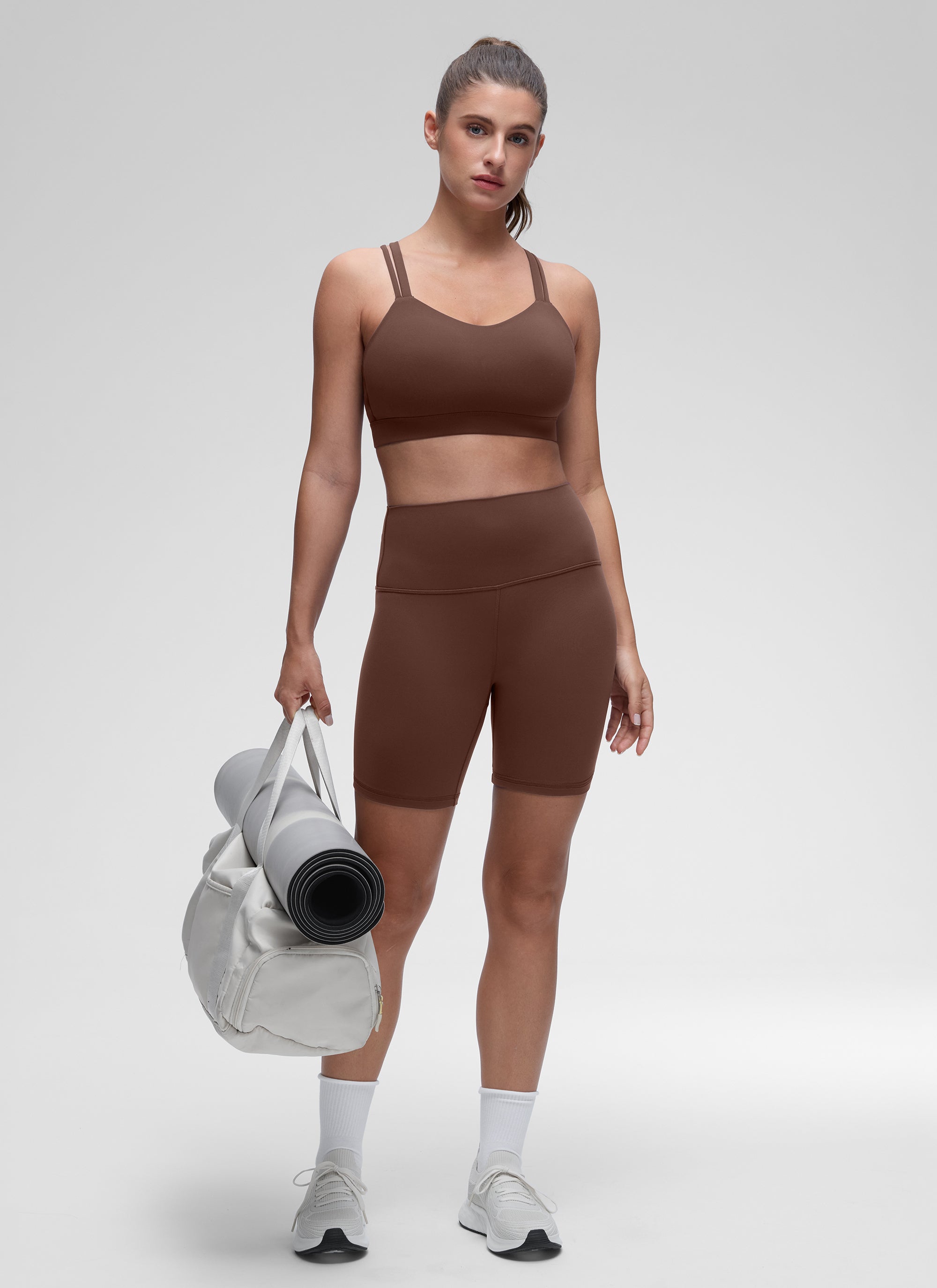 Bra Sukan Acuan Tali Berganda Sokongan Ringan Wanita CRZ YOGA Coklat Kopi