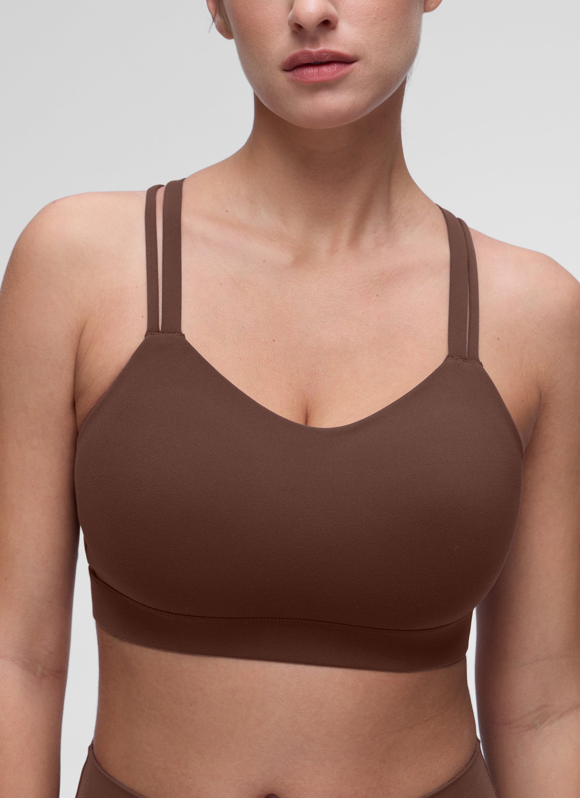 Bra Sukan Acuan Tali Berganda Sokongan Ringan Wanita CRZ YOGA Coklat Kopi
