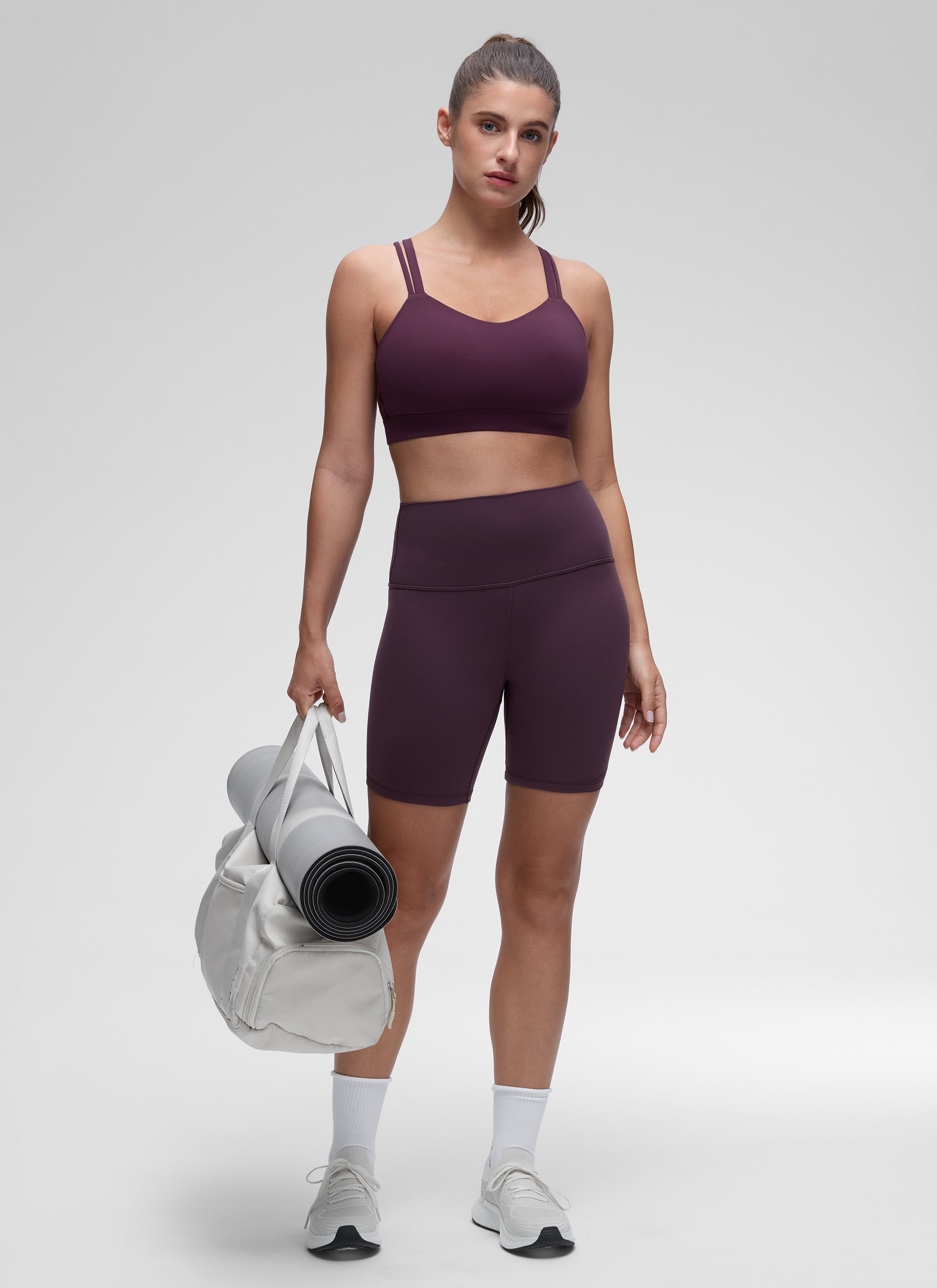 Bra Sukan Acuan Tali Berganda Sokongan Ringan Yoga Wanita CRZ YOGA Ungu Tua