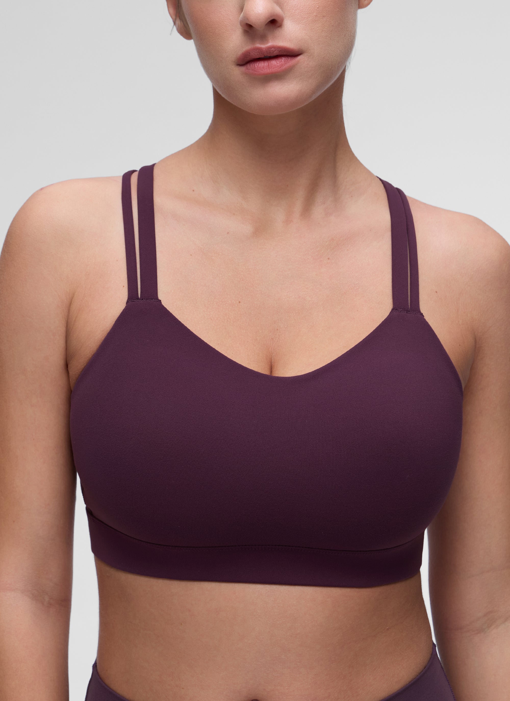 Bra Sukan Acuan Tali Berganda Sokongan Ringan Yoga Wanita CRZ YOGA Ungu Tua