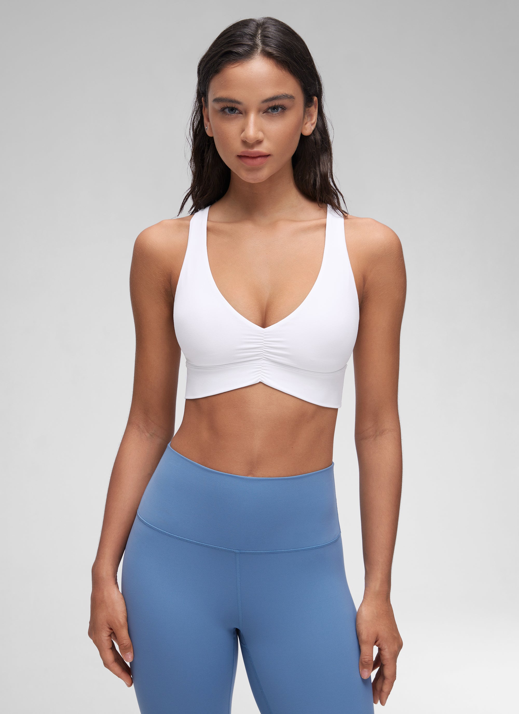 Sokongan Ringan Wanita CRZ YOGA Butterluxe Bra Yoga Berlubang Leher V Putih
