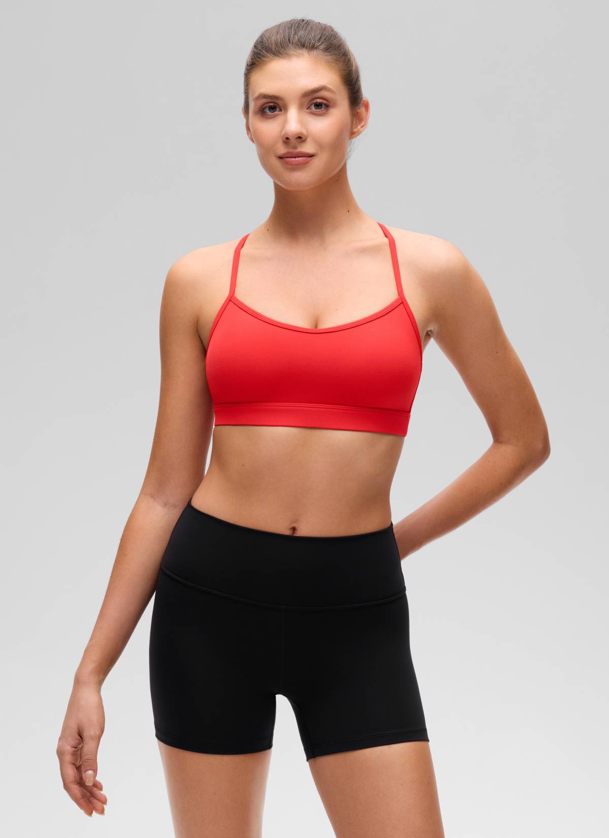 CRZ YOGA Wanita Butterluxe Bra Sukan Leher Serong Yoga Bersilang Belakang Merah Tua