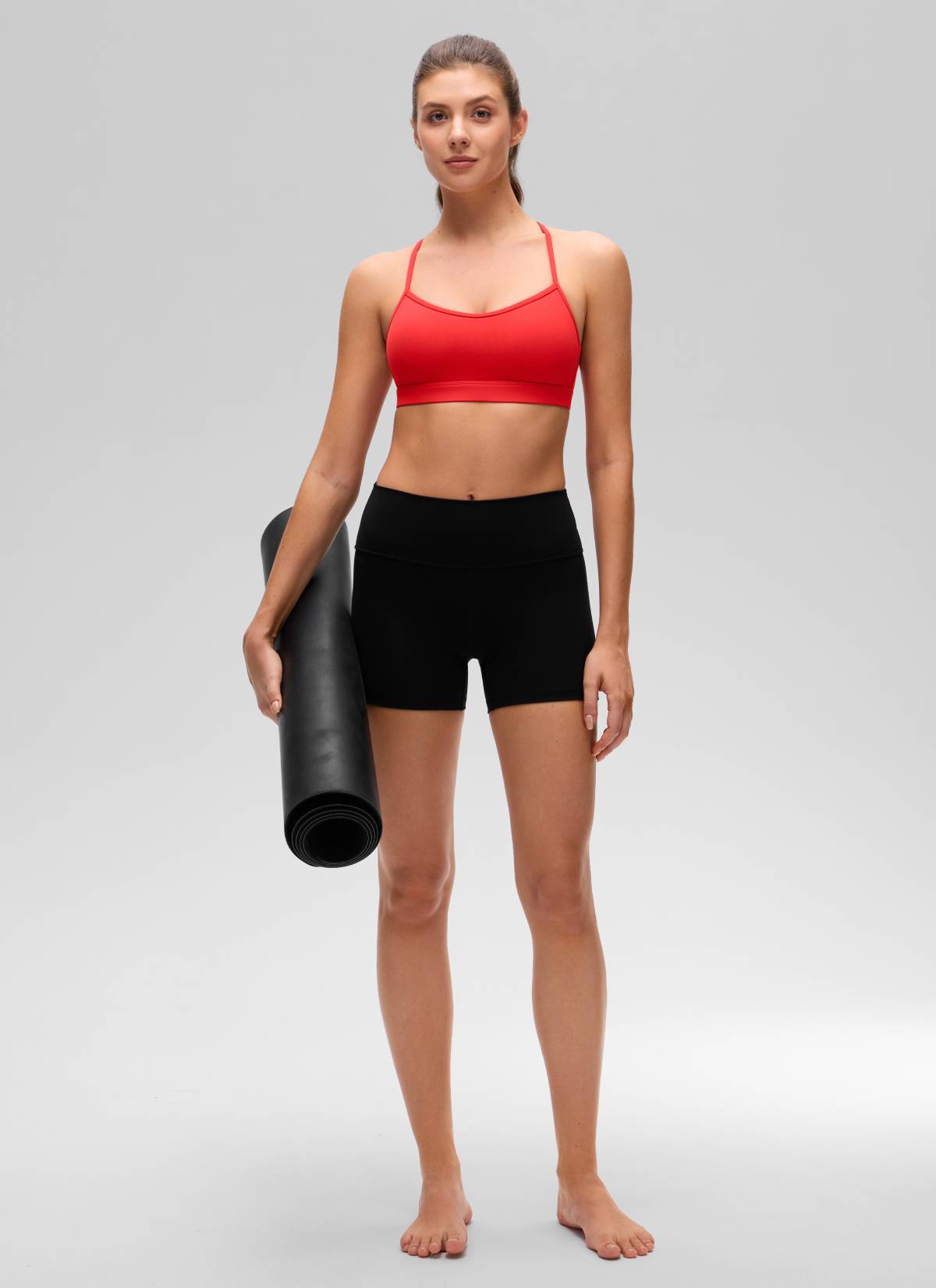 CRZ YOGA Wanita Butterluxe Bra Sukan Leher Serong Yoga Bersilang Belakang Merah Tua