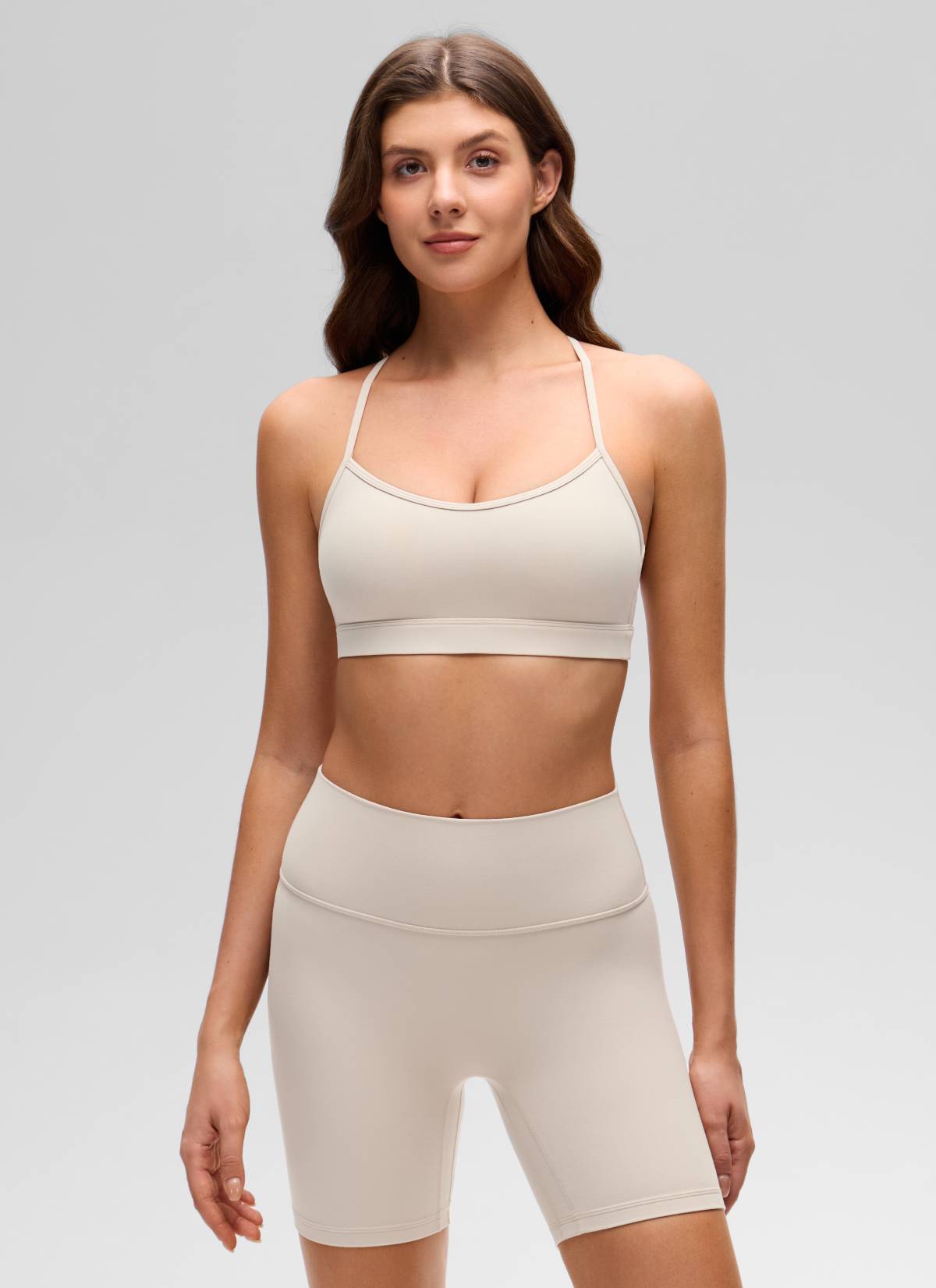 CRZ YOGA Wanita Butterluxe Bra Sukan Yoga Scoop Neck Silang Belakang Warna Coklat Mojave