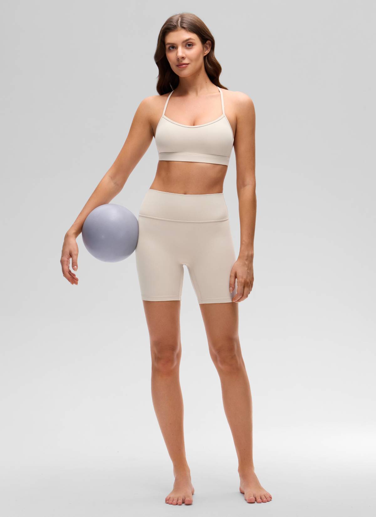 CRZ YOGA Wanita Butterluxe Bra Sukan Yoga Scoop Neck Silang Belakang Warna Coklat Mojave
