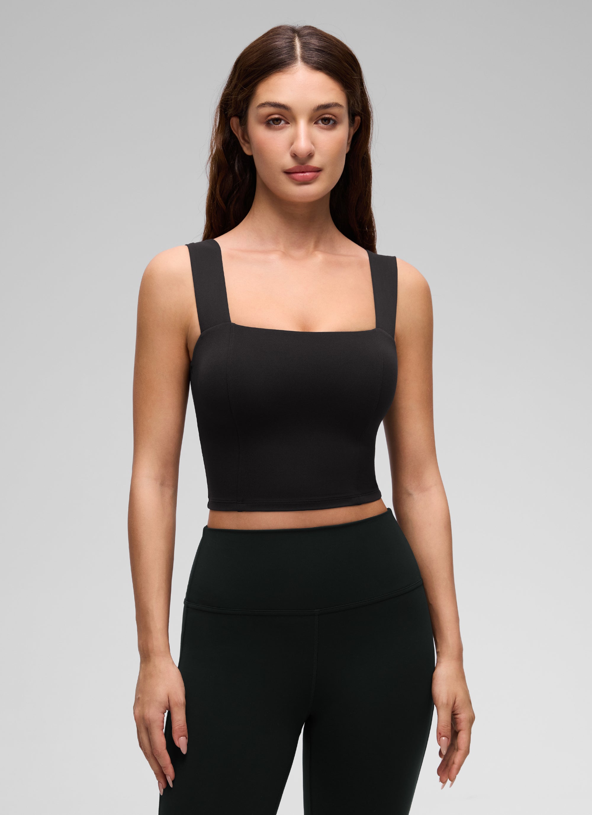 CRZ YOGA Wanita Butterluxe Bra Tank Leher Segi Empat Terbina Dalam Hitam