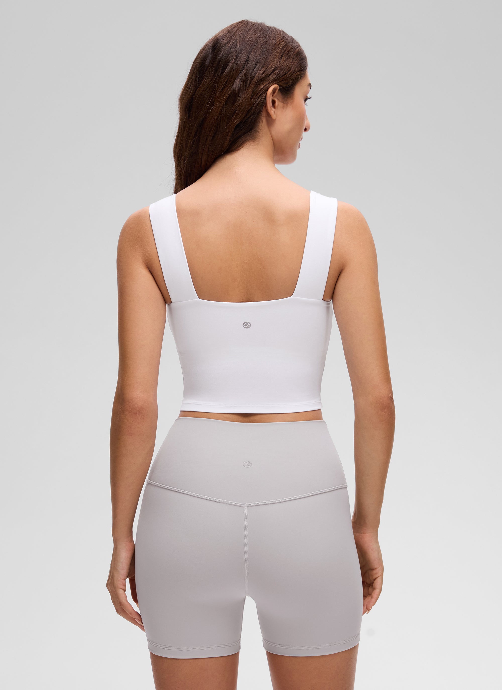 CRZ YOGA Wanita Butterluxe Bra Tank Terbina dalam Crop Leher Segi Empat Putih