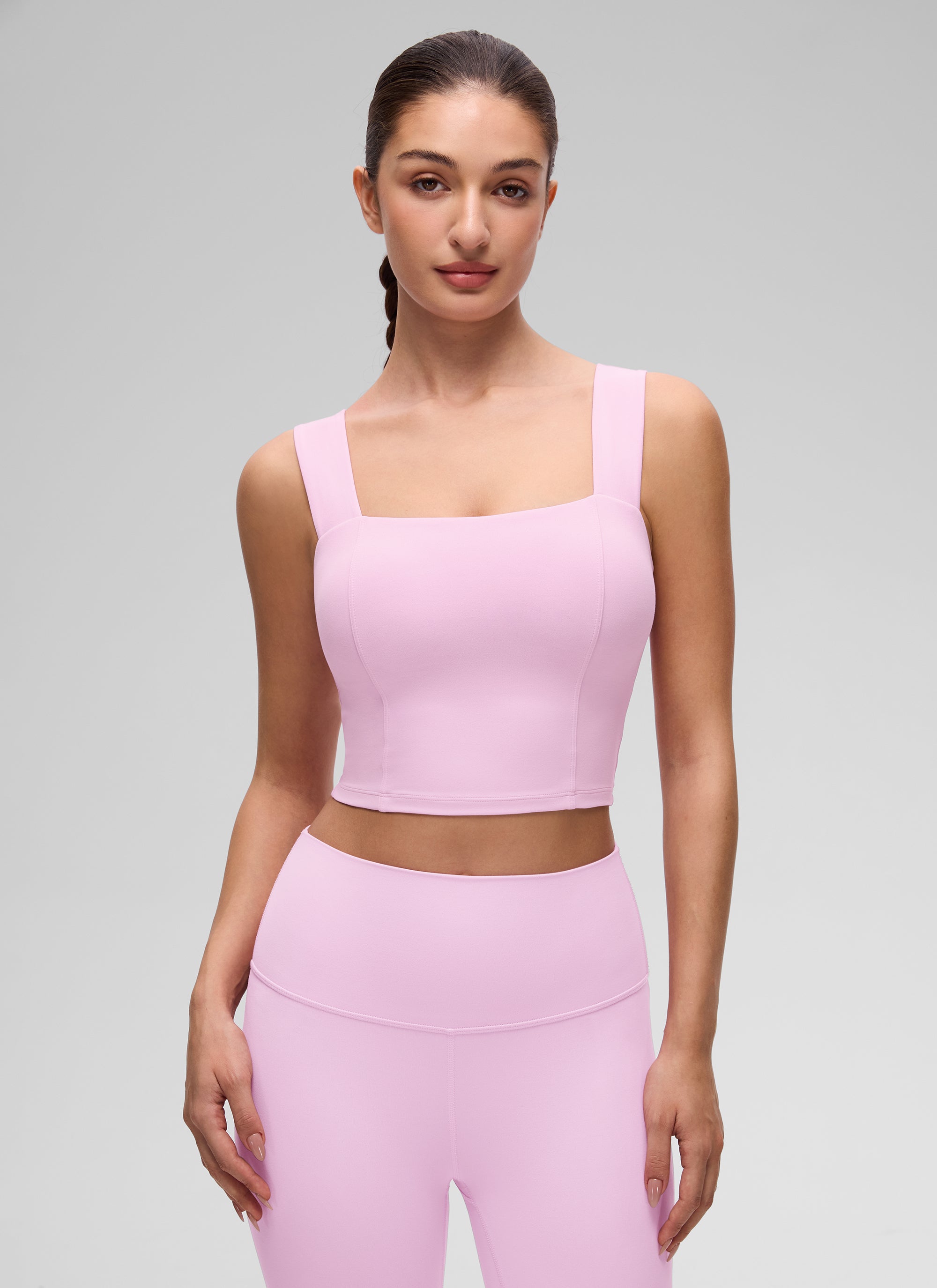 CRZ YOGA Wanita Butterluxe Bra Tank Terbina Dalam Crop Leher Segi Empat Vita Pink