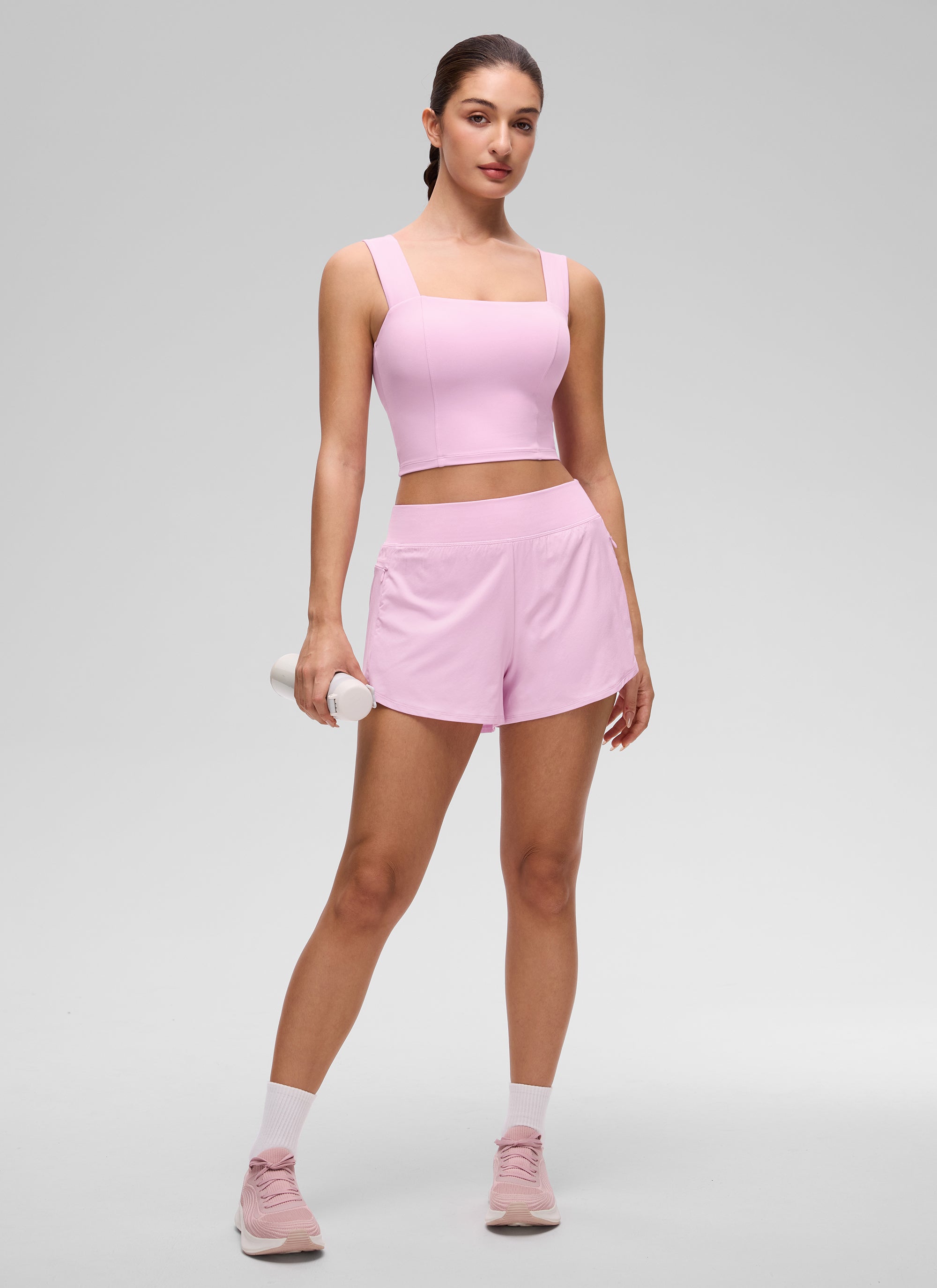 CRZ YOGA Wanita Butterluxe Bra Tank Terbina Dalam Crop Leher Segi Empat Vita Pink