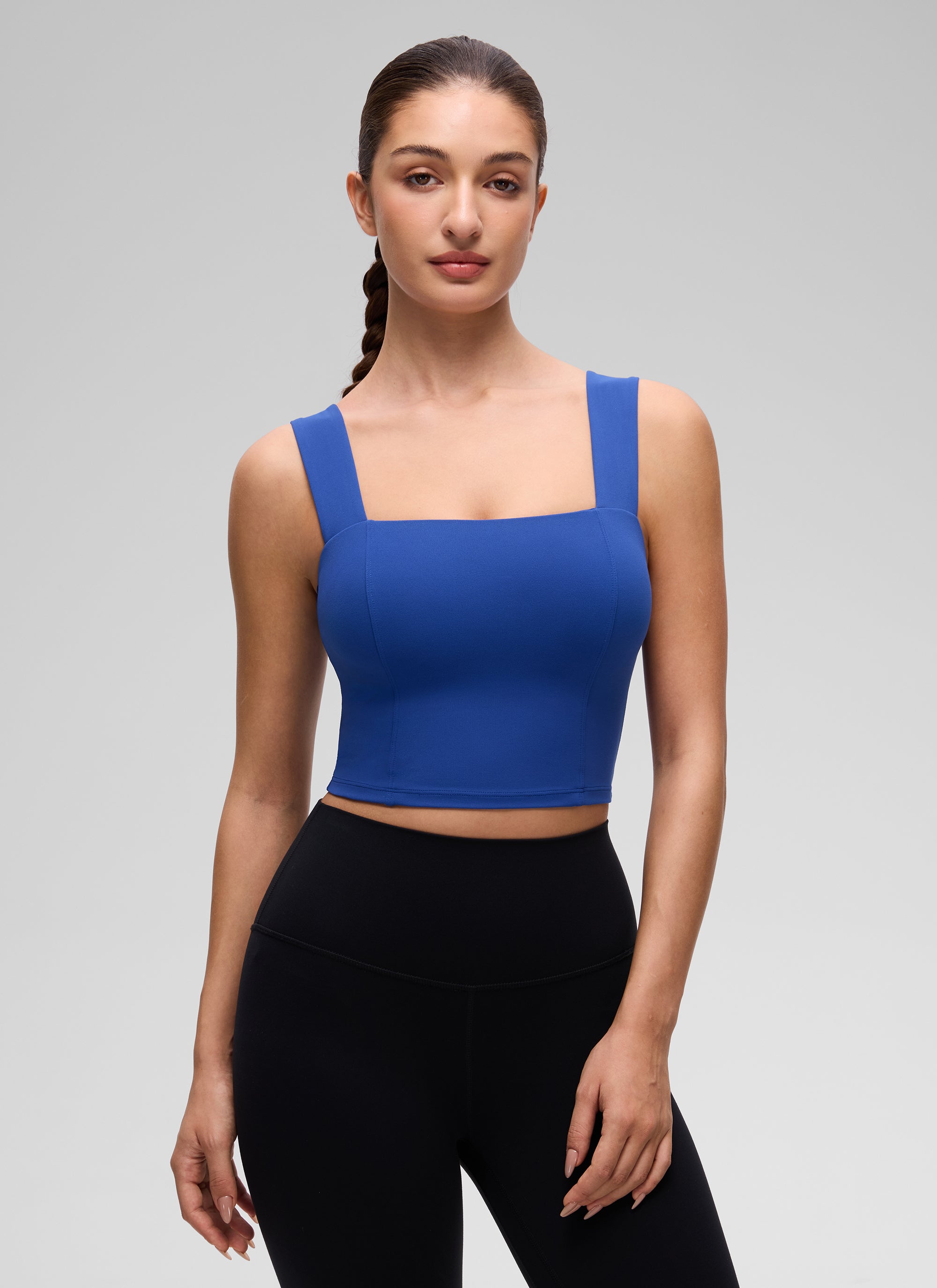 CRZ YOGA Wanita Butterluxe Bra Tank Crop Leher Segi Empat Terbina Dalam Biru Ombak