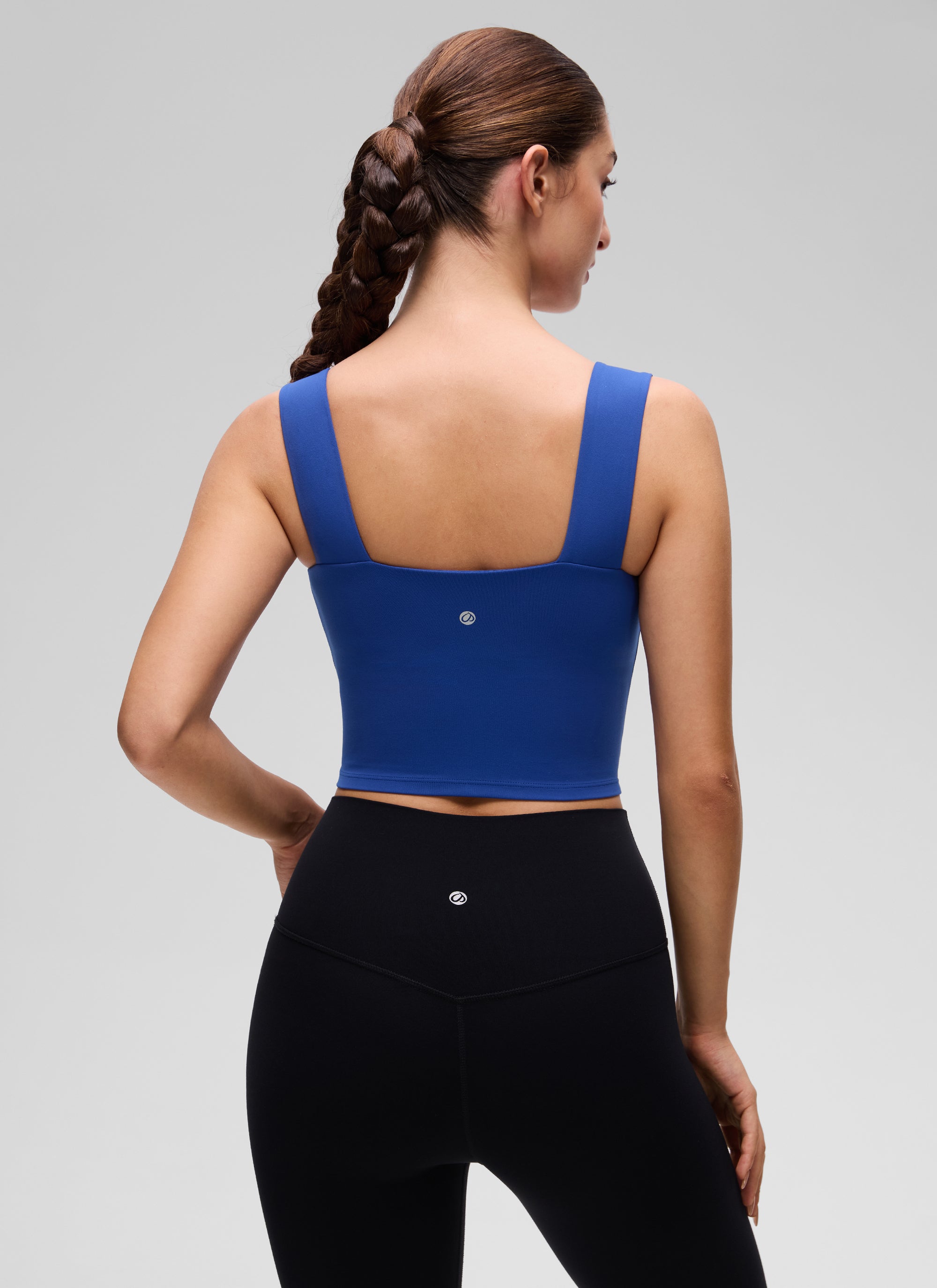CRZ YOGA Wanita Butterluxe Bra Tank Crop Leher Segi Empat Terbina Dalam Biru Ombak