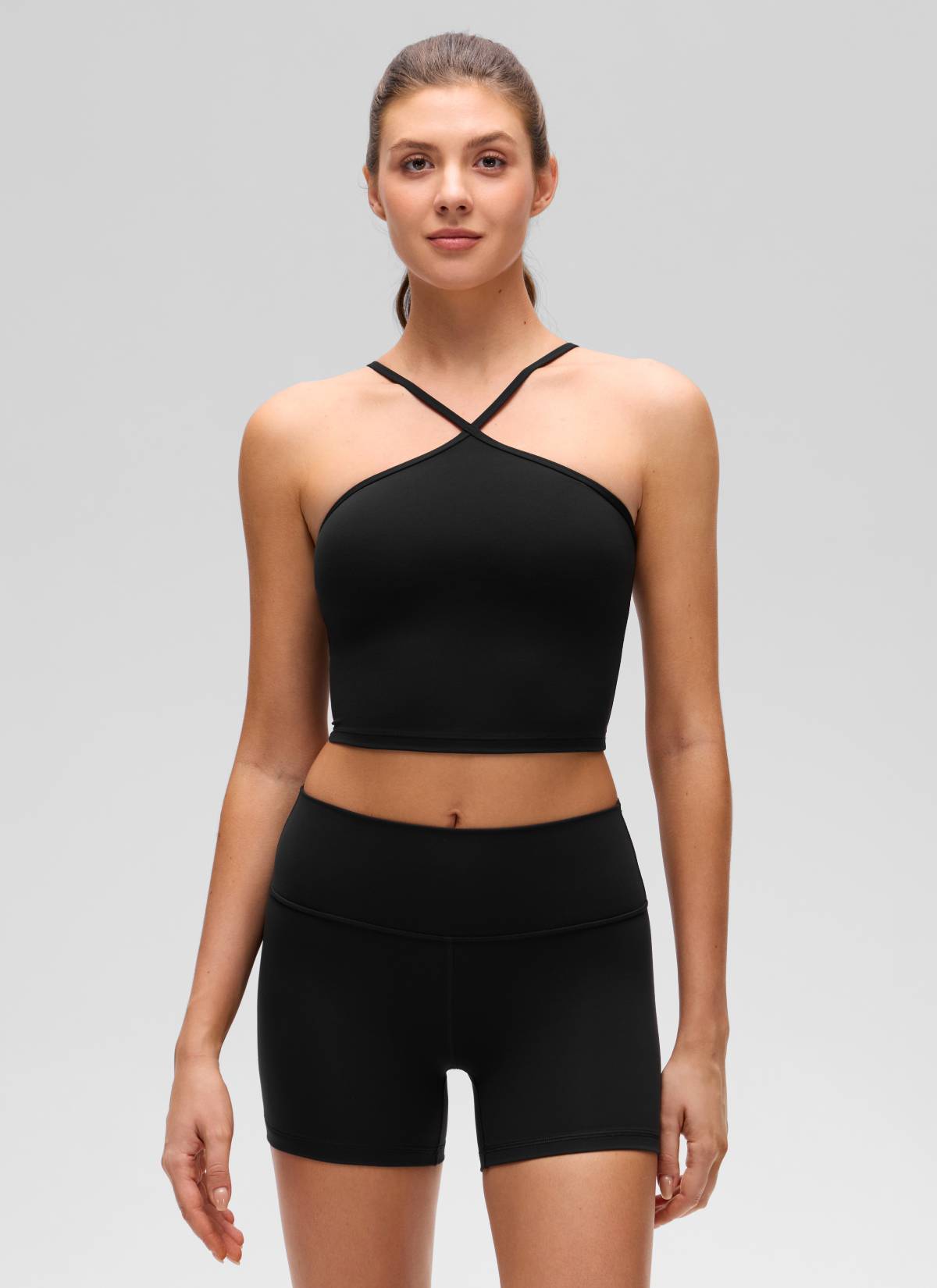 CRZ YOGA Wanita Butterluxe Bra Tank Crop Halter Yoga Cross Hitam
