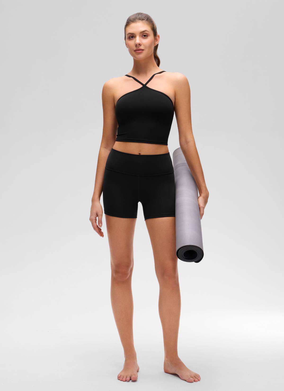 CRZ YOGA Wanita Butterluxe Bra Tank Crop Halter Yoga Cross Hitam