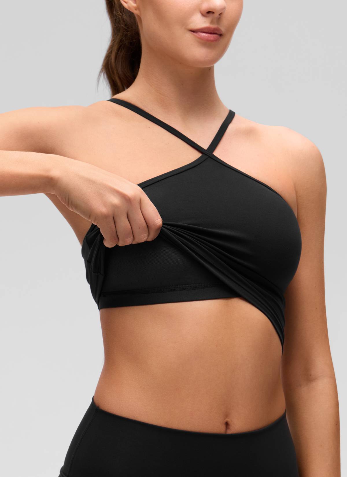 CRZ YOGA Wanita Butterluxe Bra Tank Crop Halter Yoga Cross Hitam