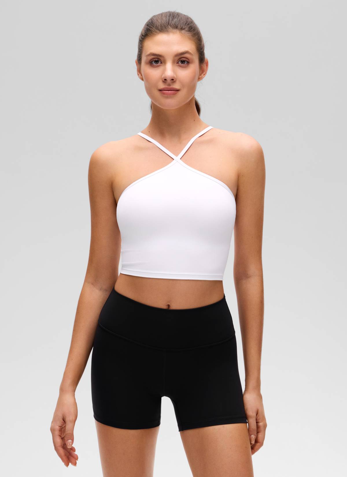 CRZ YOGA Wanita Butterluxe Bra Tank Crop Halter Yoga Cross Terbina Dalam Putih