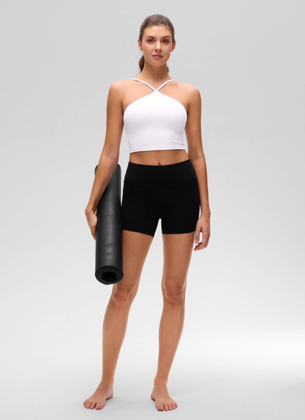 CRZ YOGA Wanita Butterluxe Bra Tank Crop Halter Yoga Cross Terbina Dalam Putih